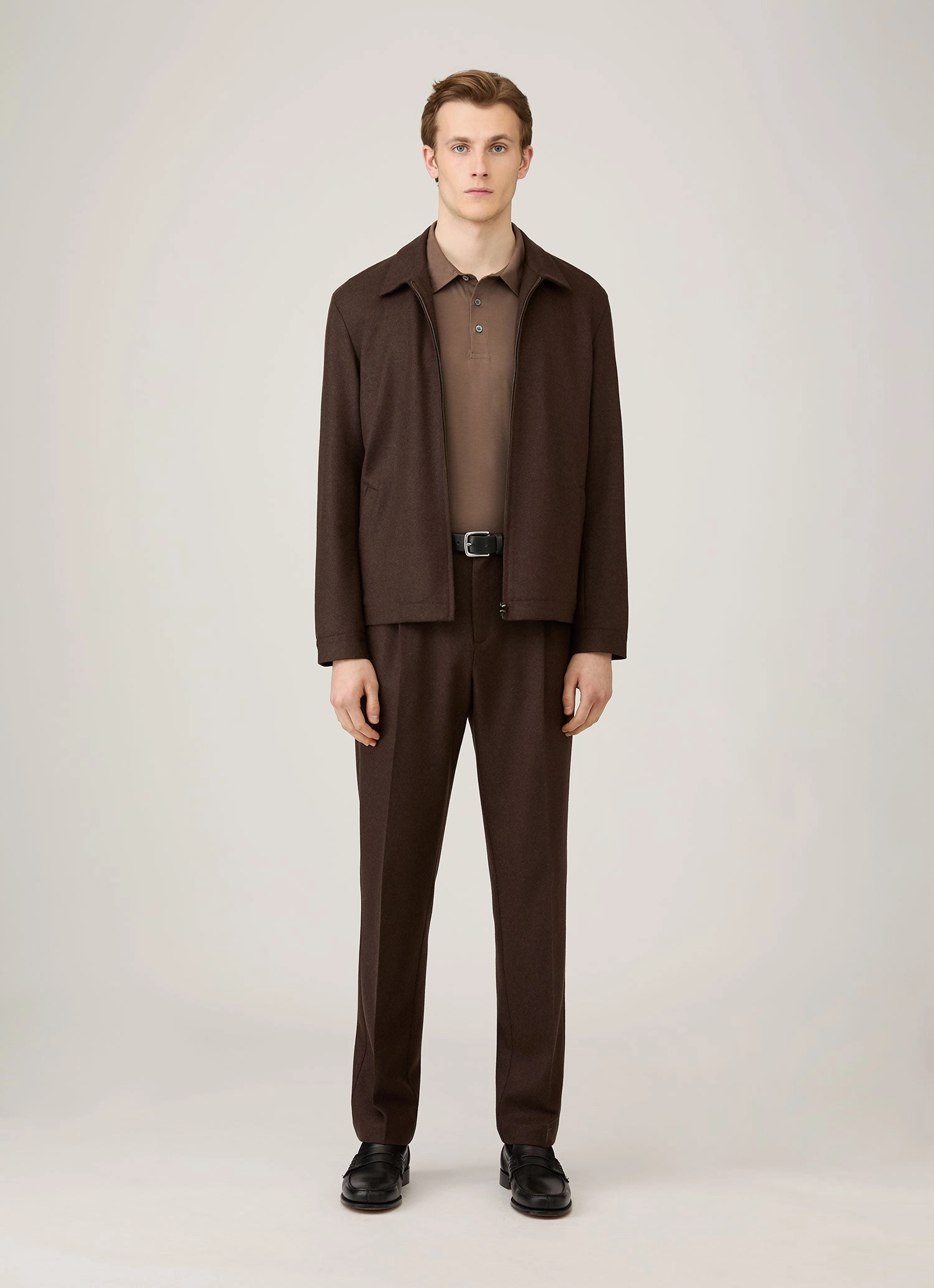 Men's Long Sleeve Classic Jersey Polo Shirt in Bark Versatile Outfit