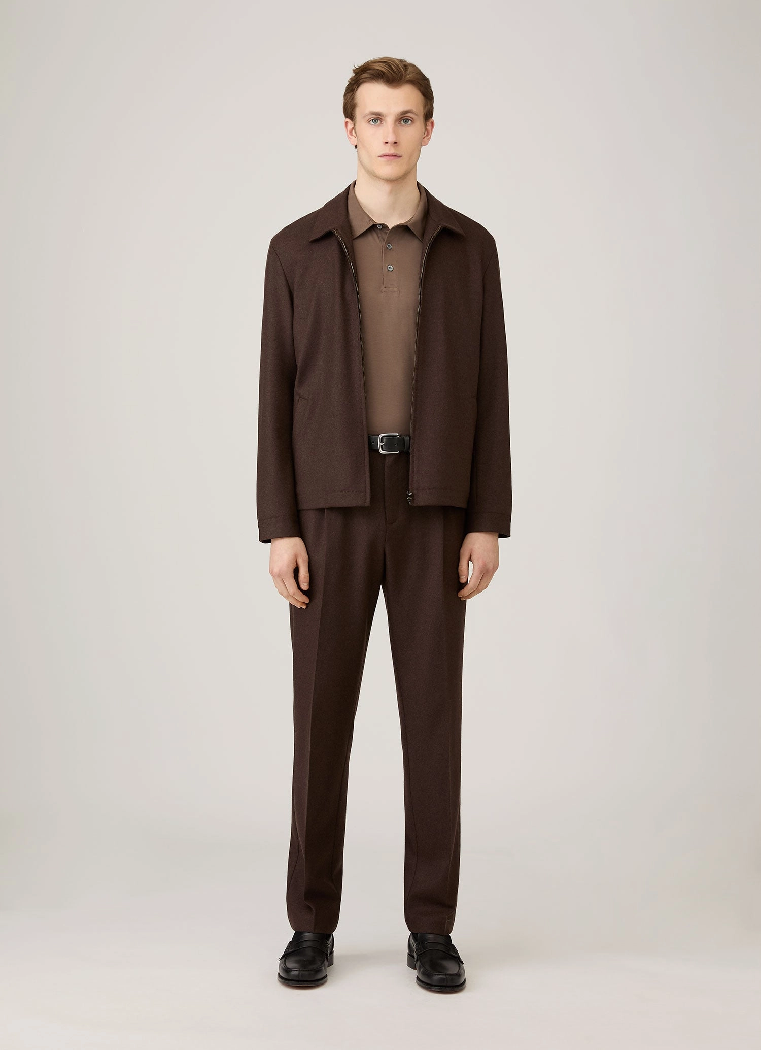 Men's Long Sleeve Classic Jersey Polo Shirt in Bark Versatile Outfit