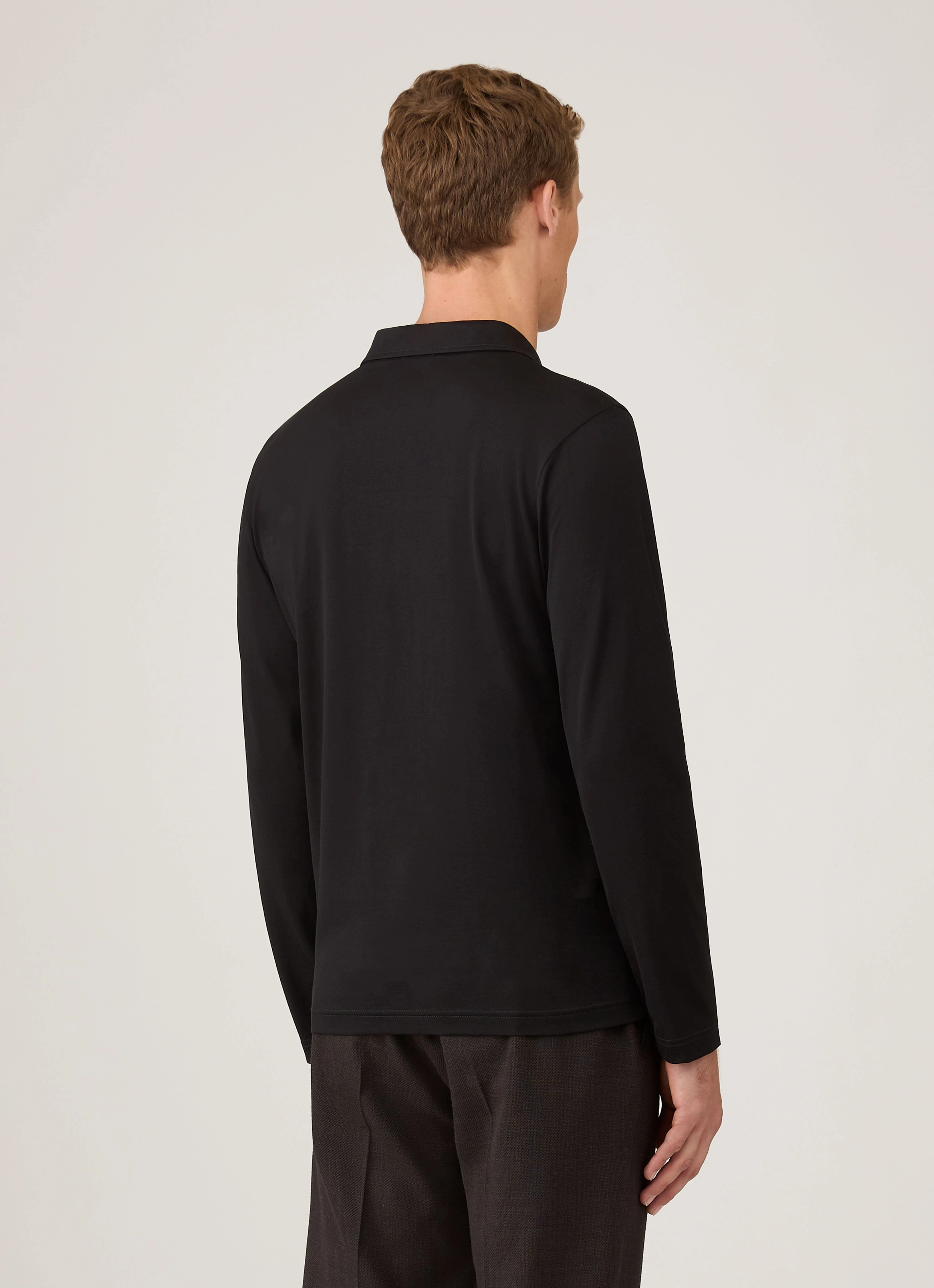 Men's Long Sleeve Classic Jersey Polo Shirt in Black Original Piece