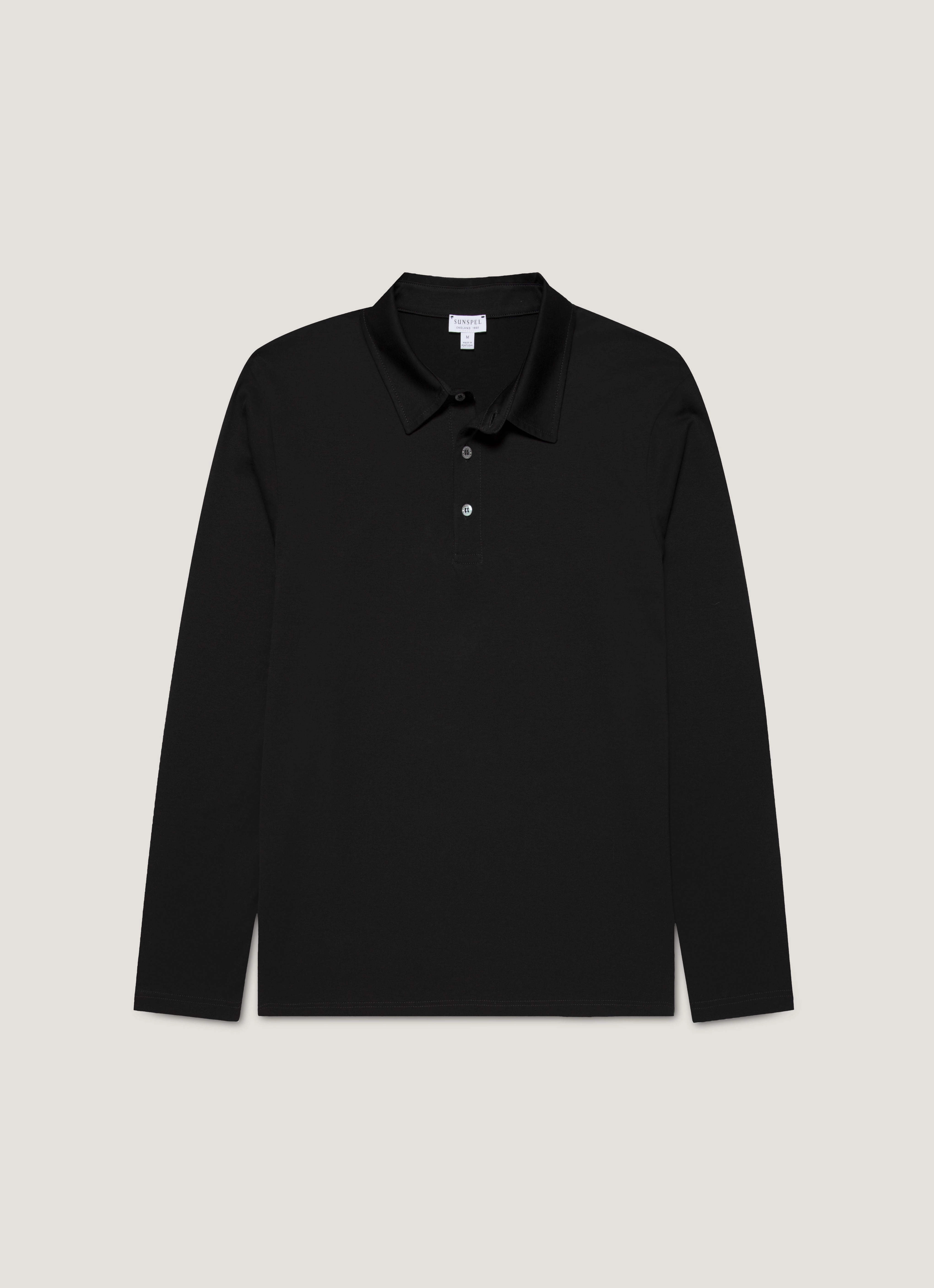 Minimal Street Style Global Mood Men's Long Sleeve Classic Jersey Polo Shirt in Black