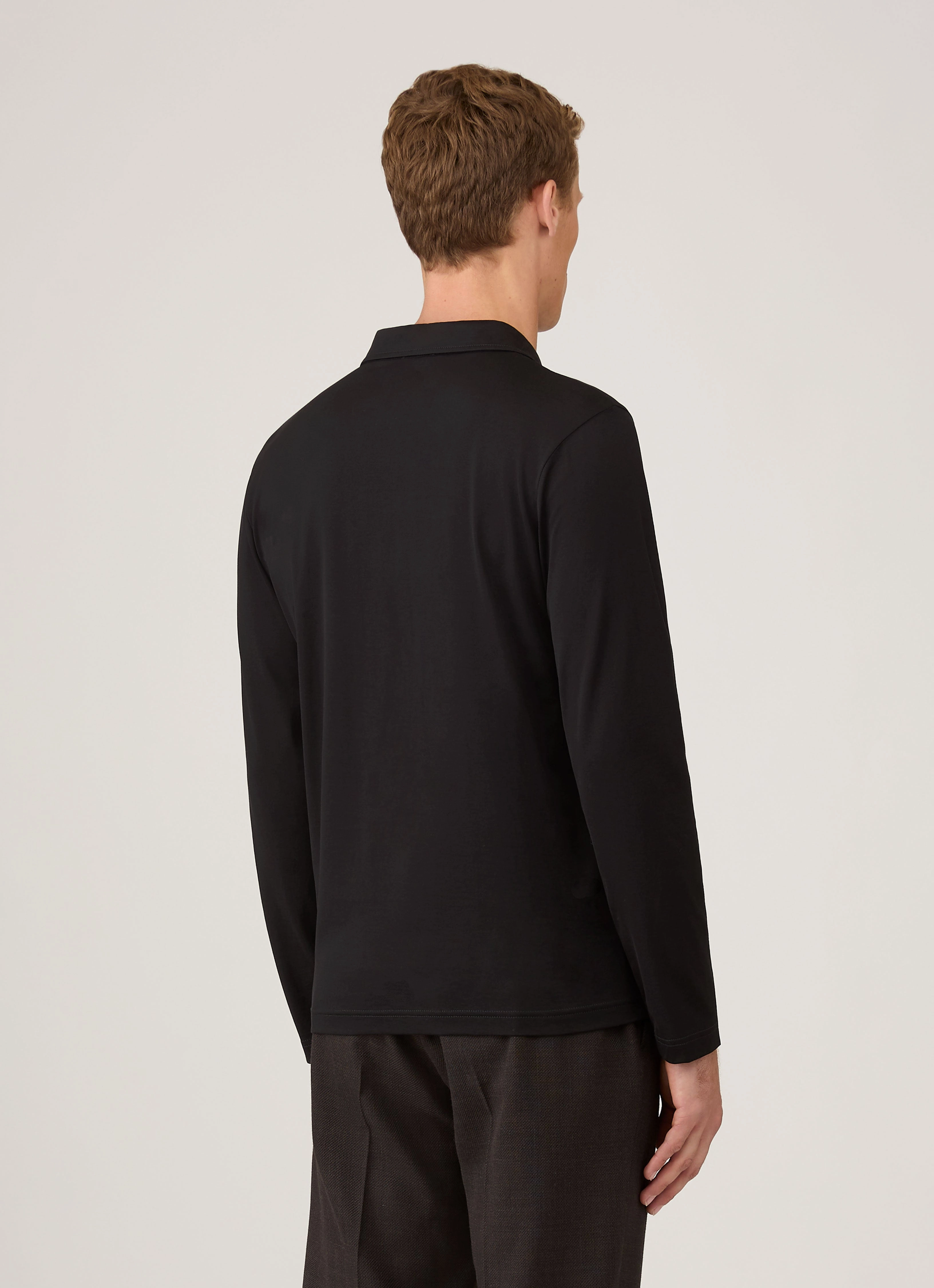 Men's Long Sleeve Classic Jersey Polo Shirt in Black Original Piece