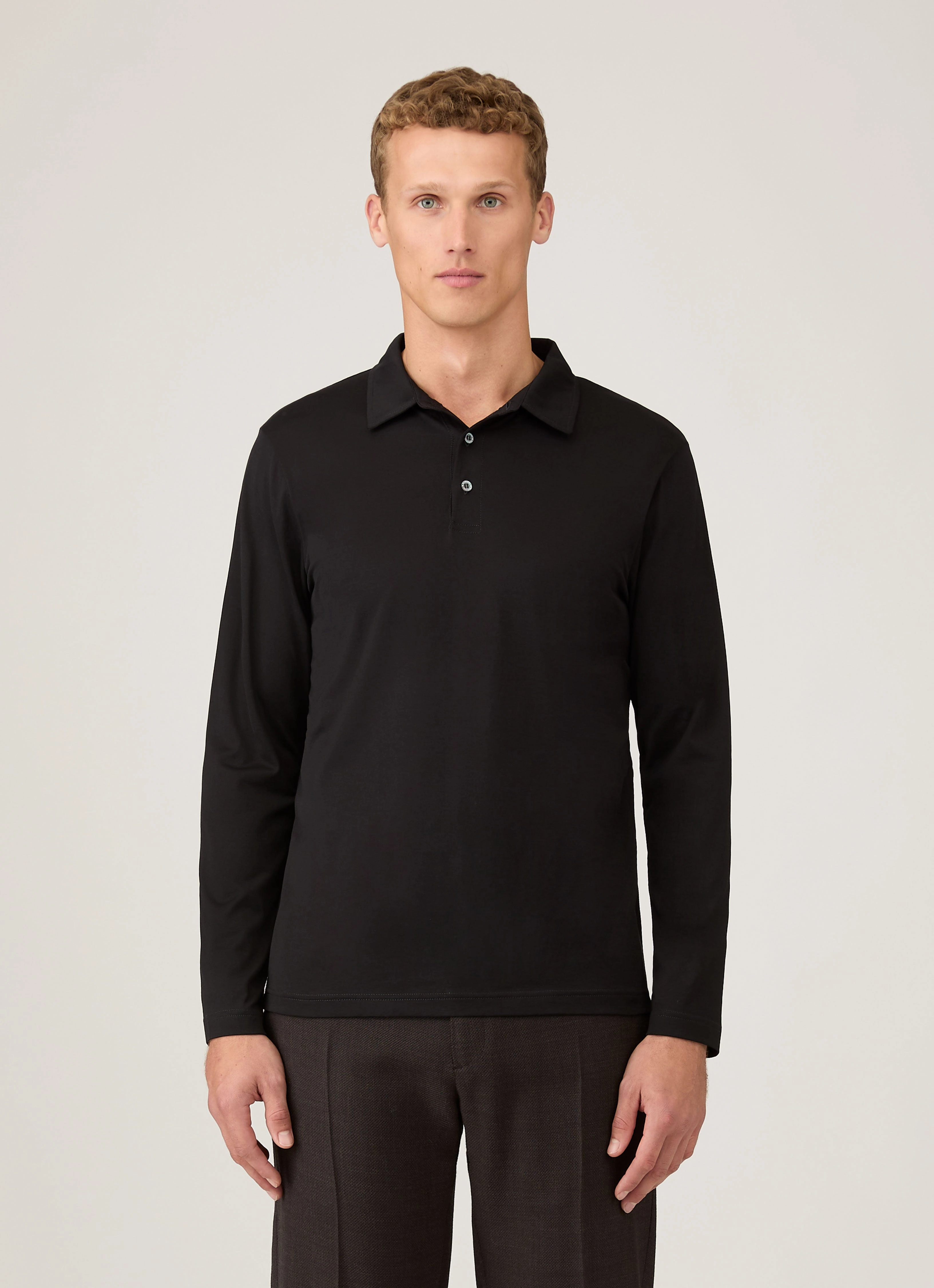 Men's Long Sleeve Classic Jersey Polo Shirt in Black Original Piece