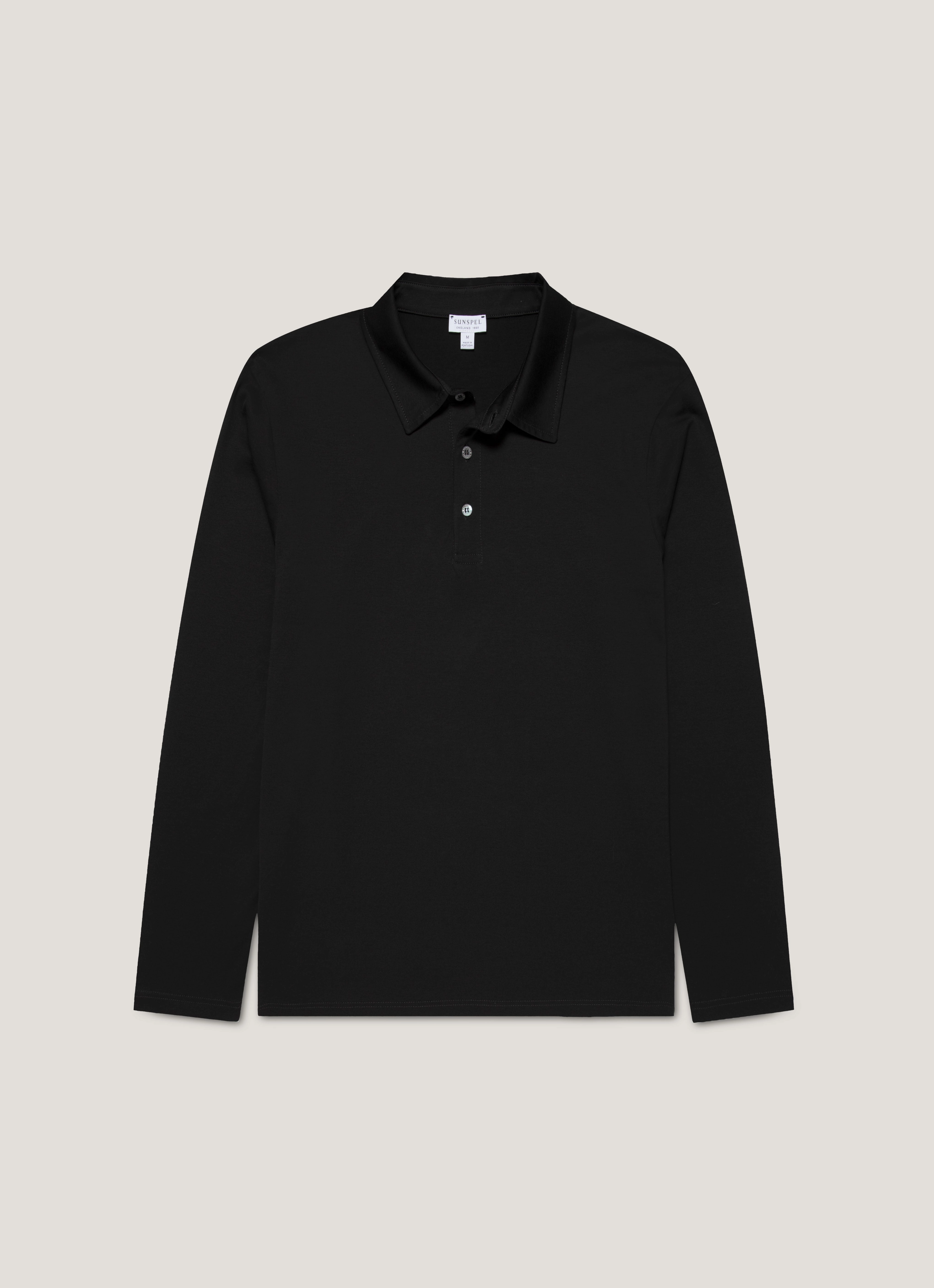 Men's Long Sleeve Classic Jersey Polo Shirt in Black Essential Style