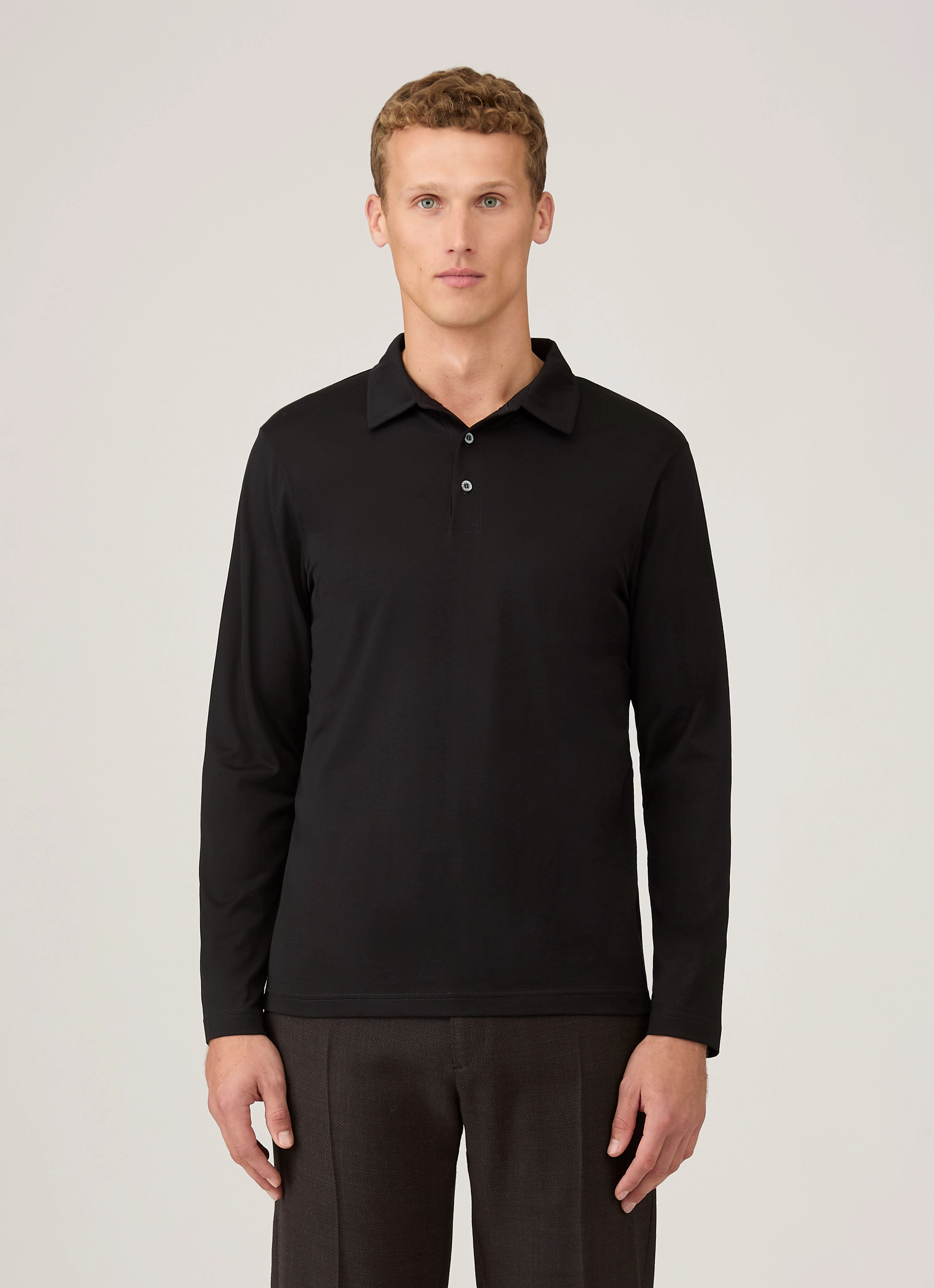 Men's Long Sleeve Classic Jersey Polo Shirt in Black Original Piece