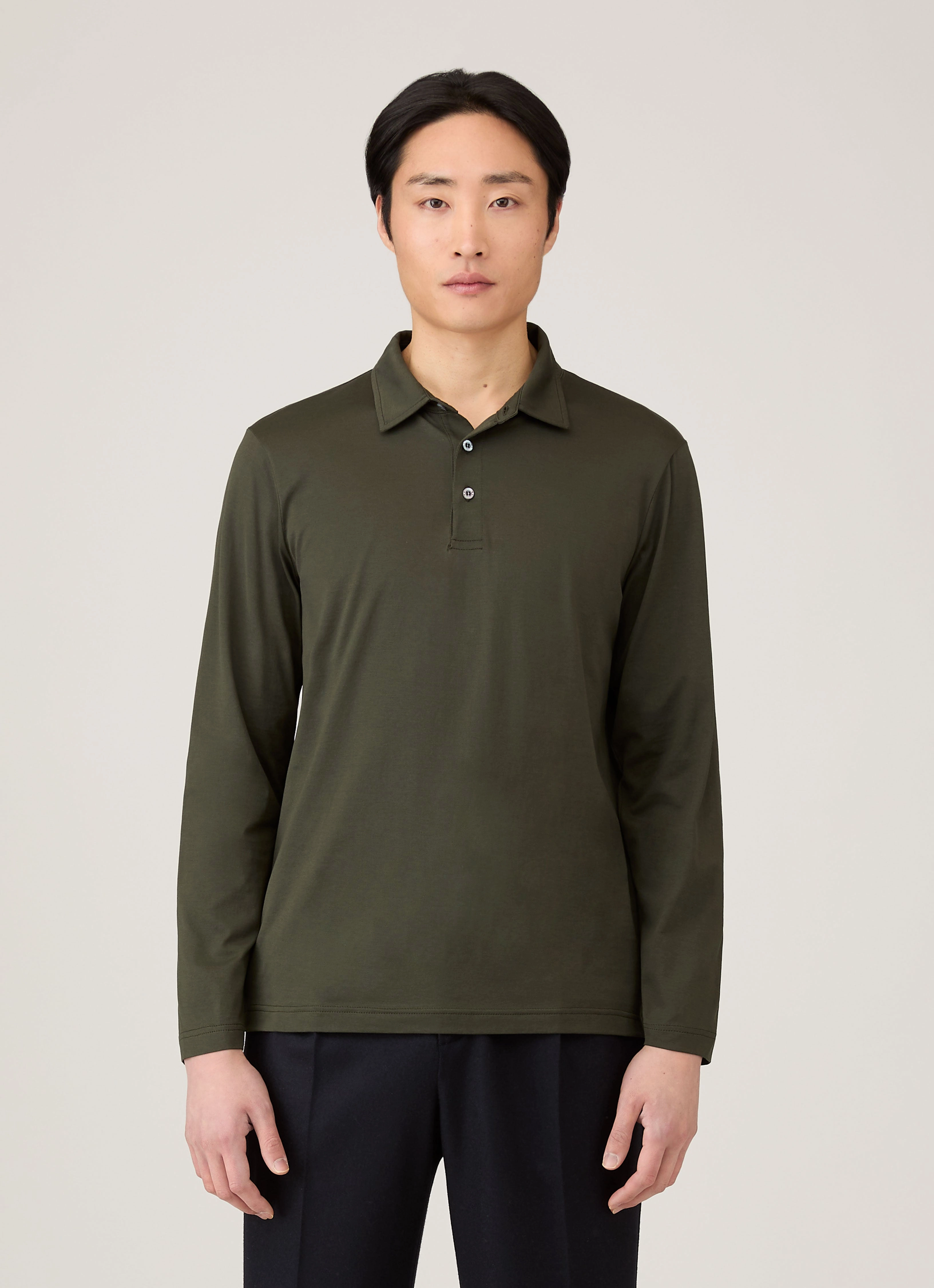 Men's Long Sleeve Classic Jersey Polo Shirt in Dark Green Classic Style Lounge