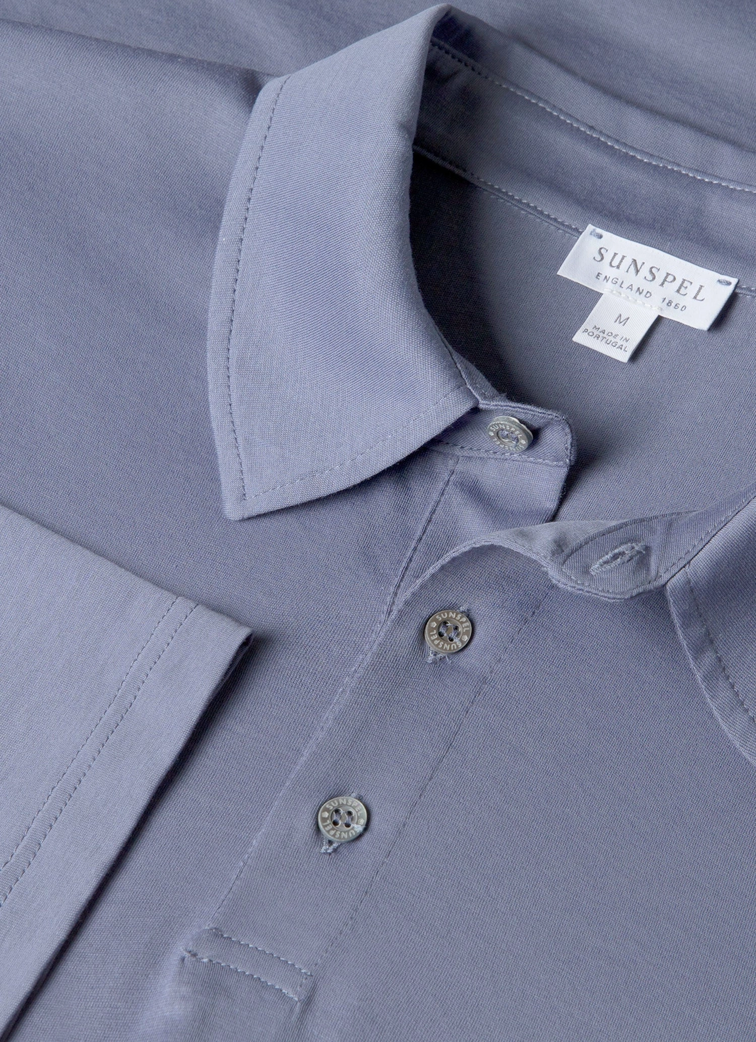 Men's Long Sleeve Classic Jersey Polo Shirt in Selvedge Blue Stylish Profile