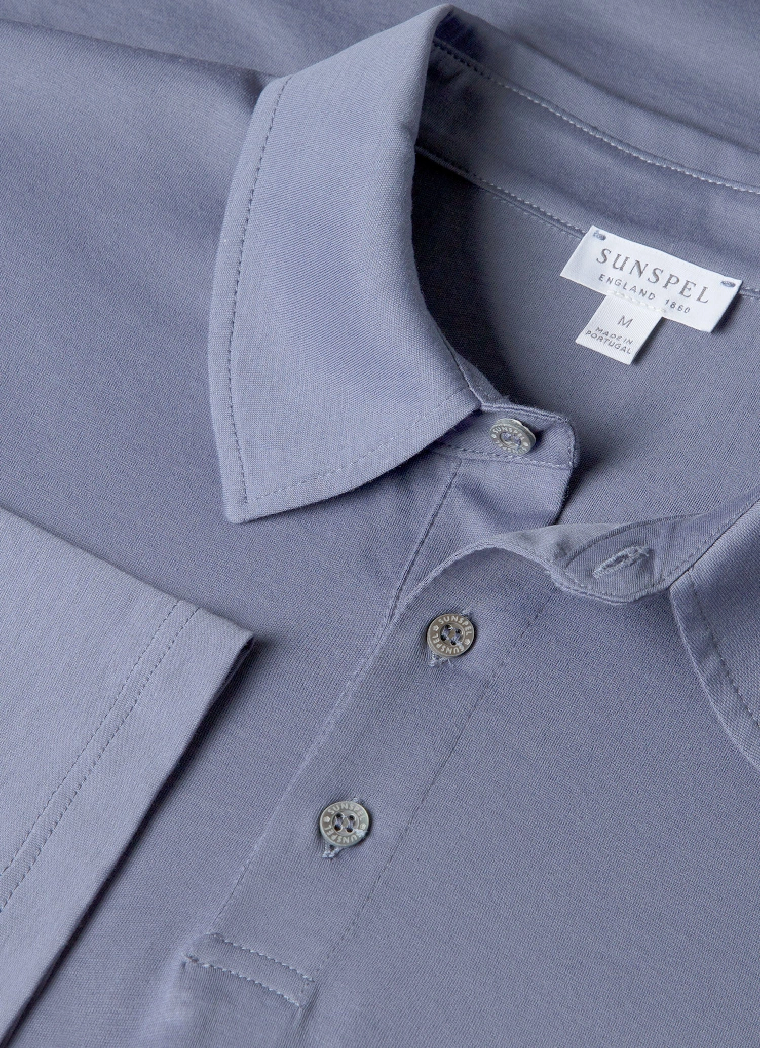 Men's Long Sleeve Classic Jersey Polo Shirt in Selvedge Blue Stylish Profile