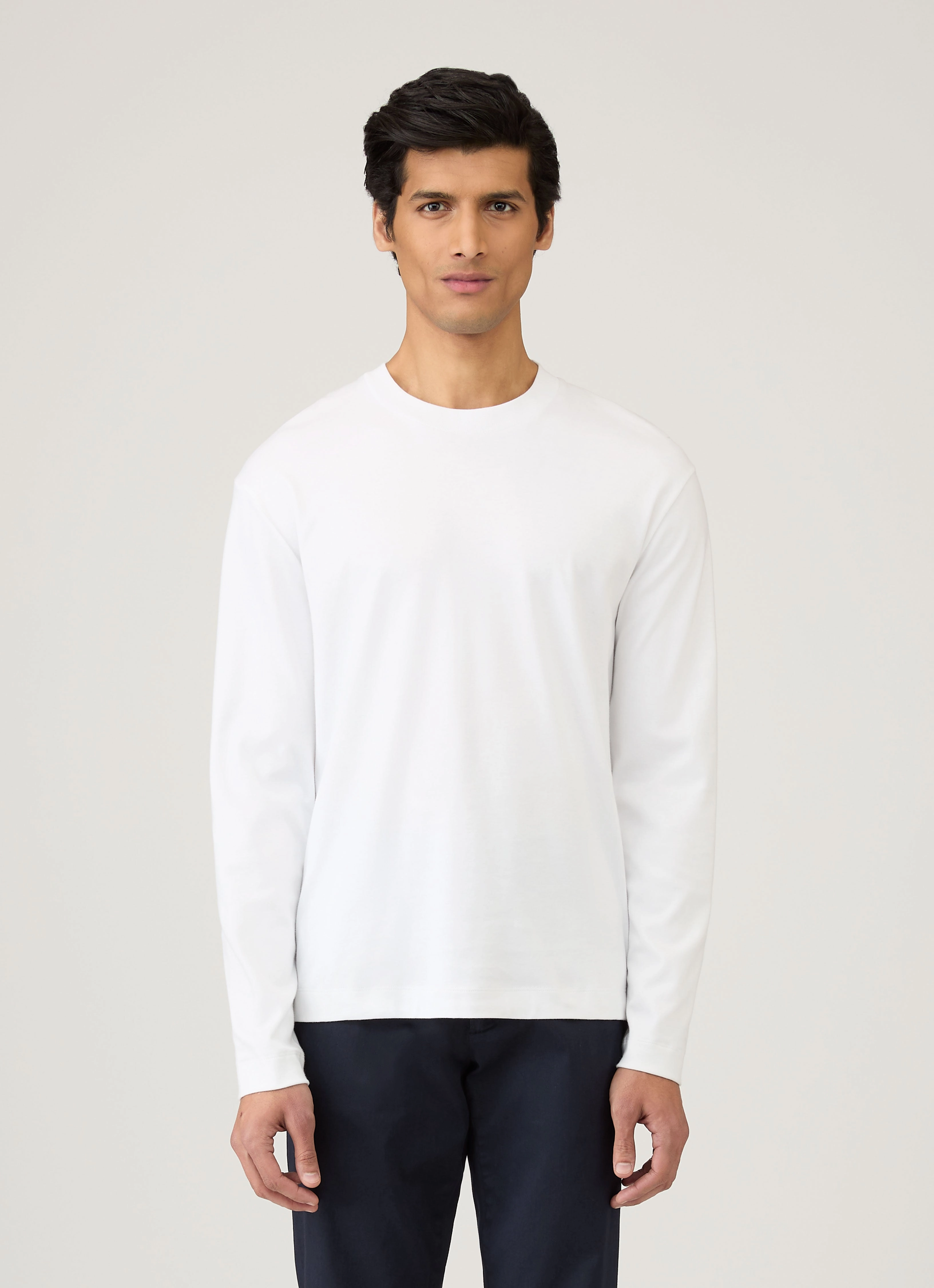 Men's Long Sleeve Heavyweight T-shirt in White Vintage Style