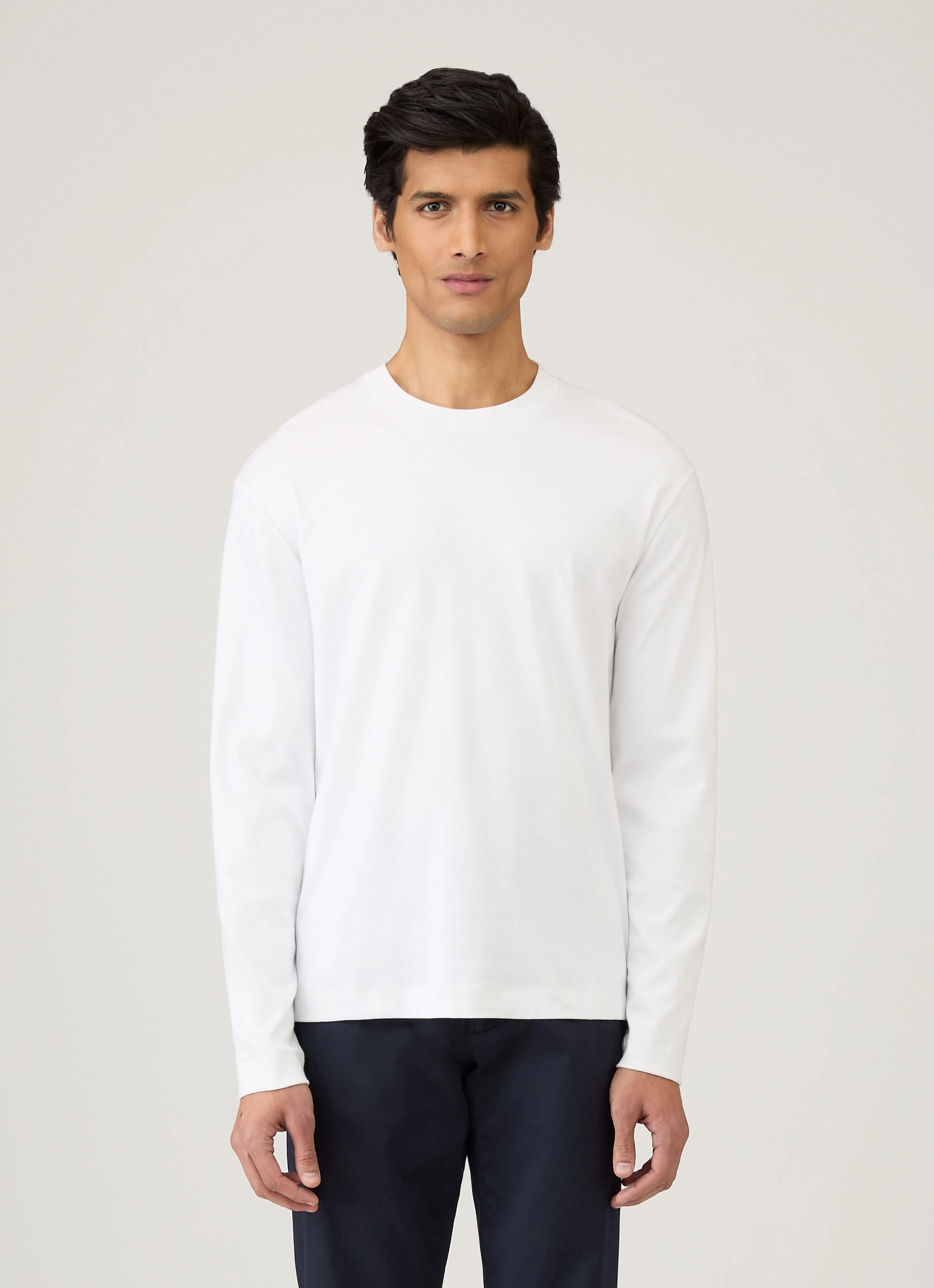 Men's Long Sleeve Heavyweight T-shirt in White Vintage Style