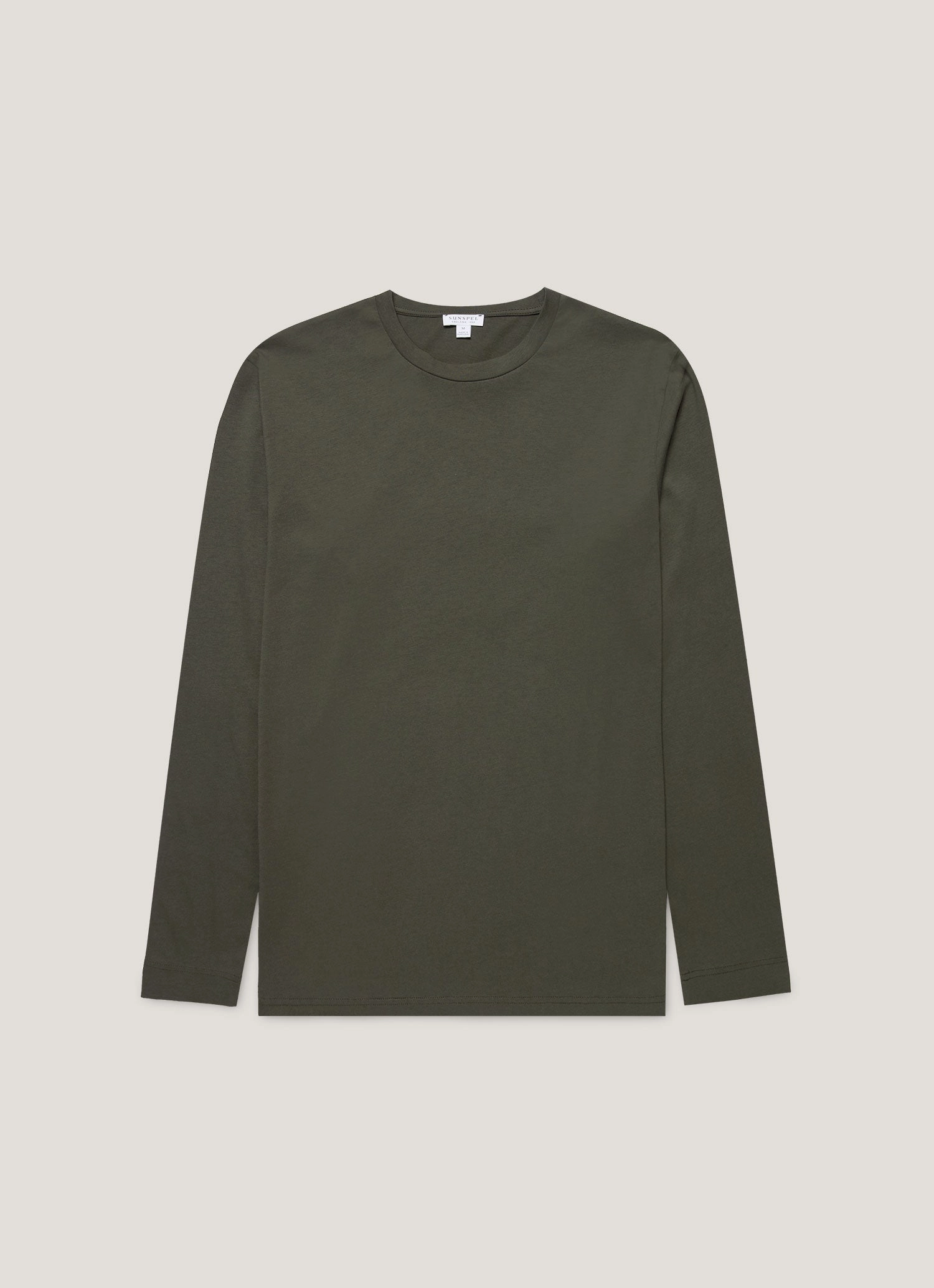Relaxed Mood Minimal Style Look Men's Long Sleeve Riviera Midweight T-shirt in Dark Green