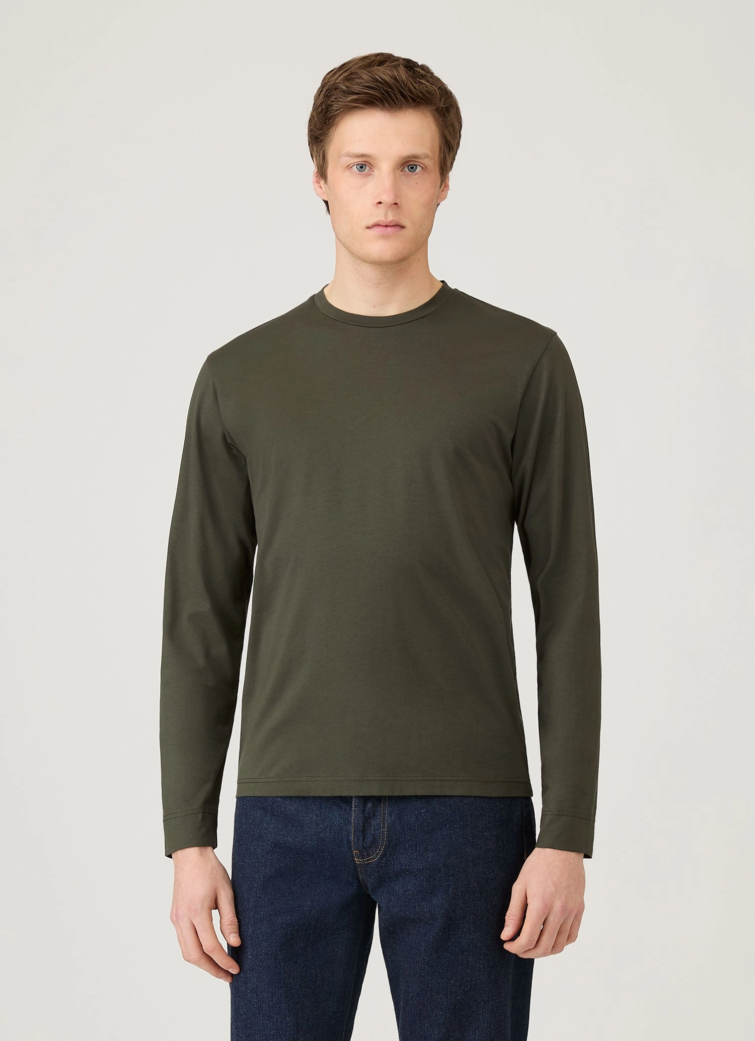 Men's Long Sleeve Riviera Midweight T-shirt in Dark Green Soft Trend