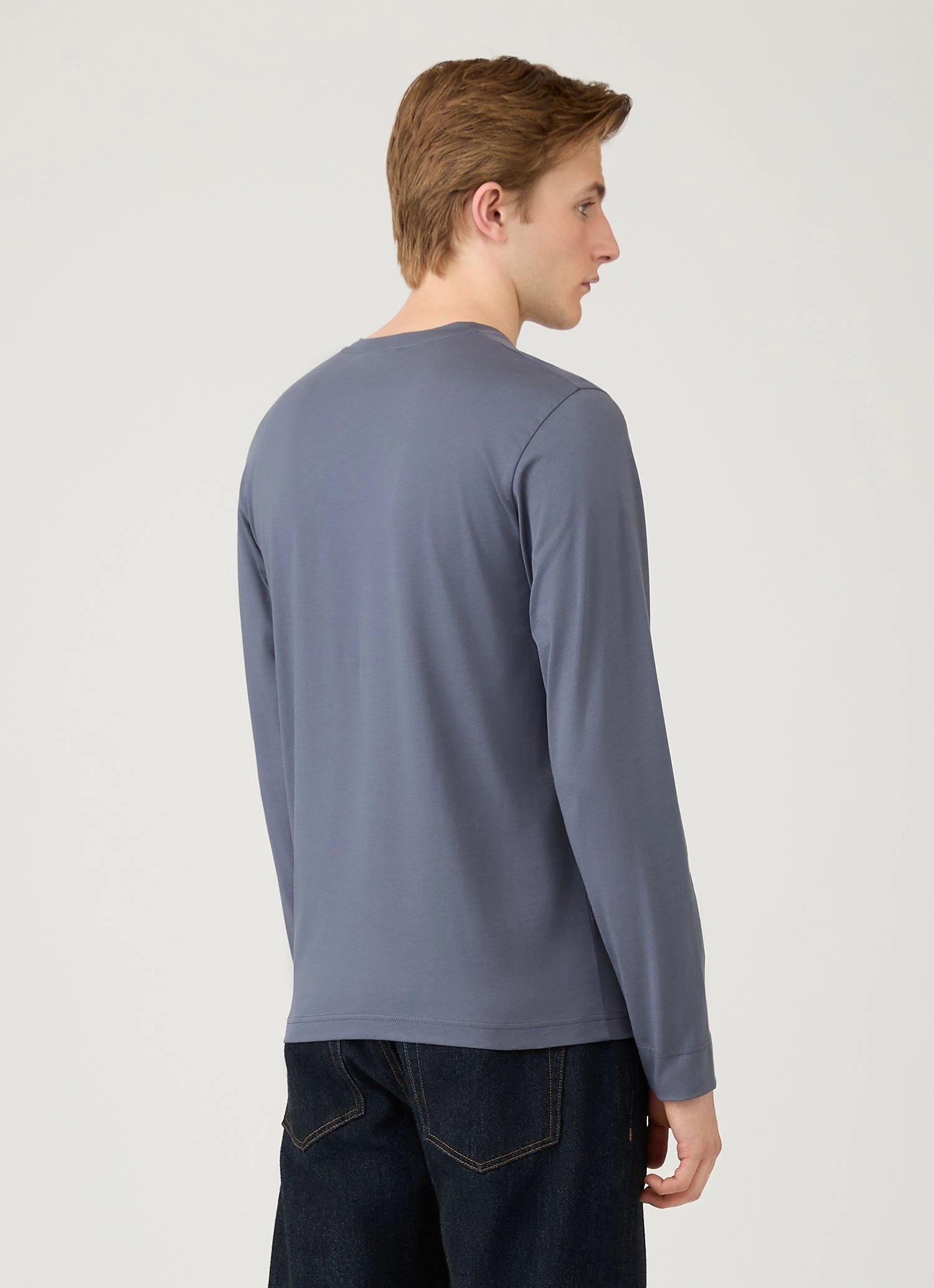 Men's Long Sleeve Riviera Midweight T-shirt in Slate Blue Classic Cut