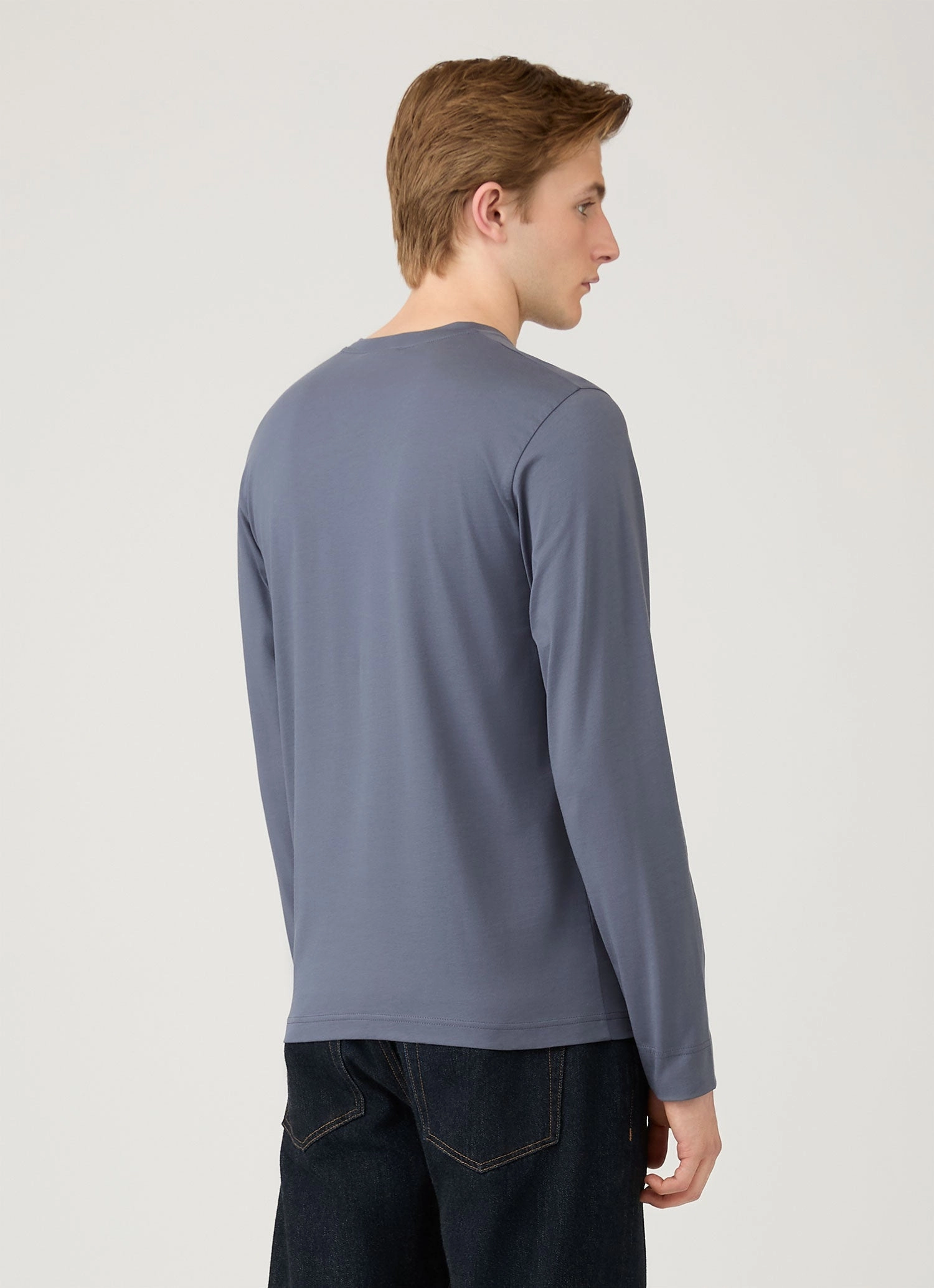 Men's Long Sleeve Riviera Midweight T-shirt in Slate Blue Classic Cut