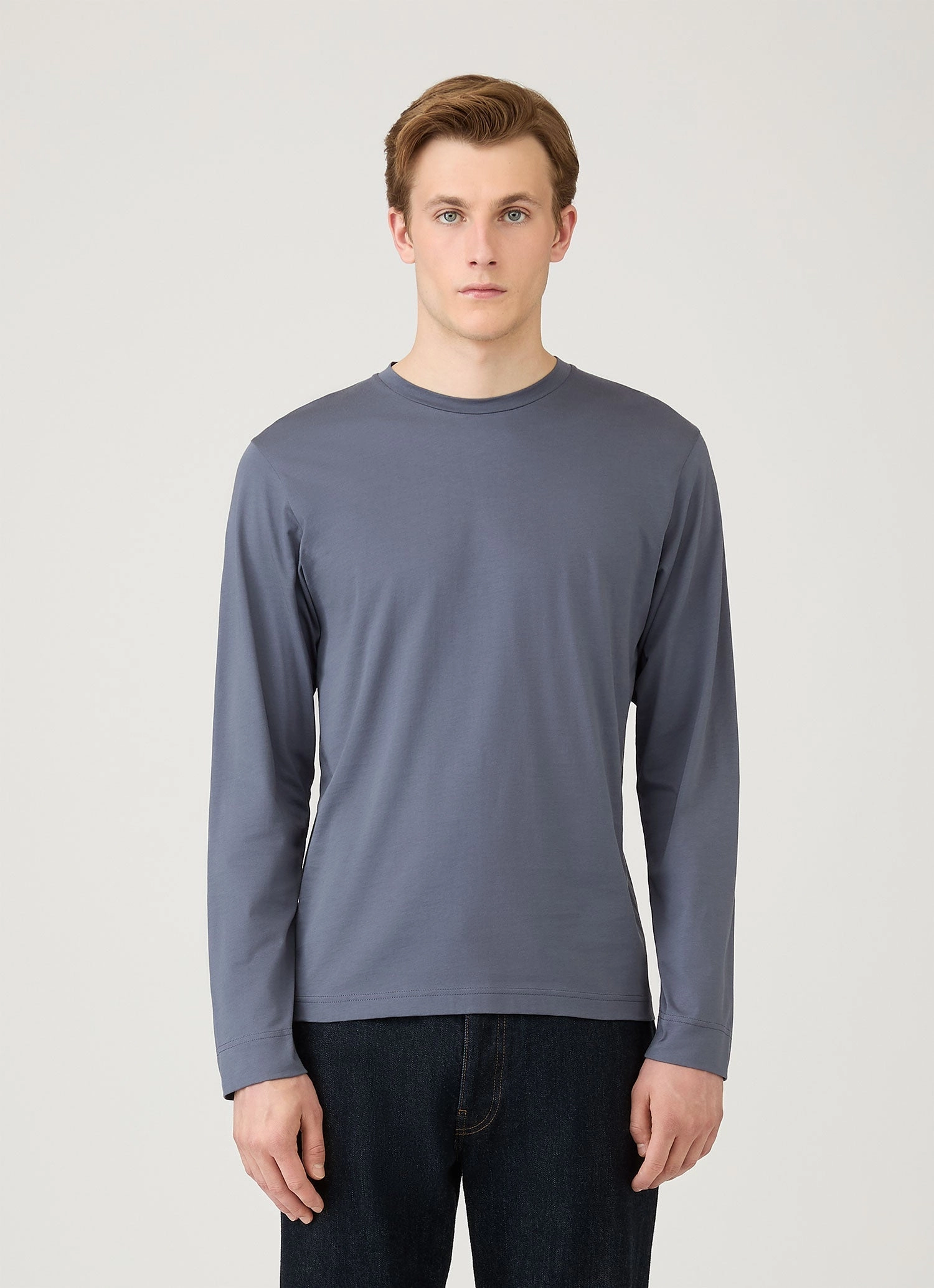 Men's Long Sleeve Riviera Midweight T-shirt in Slate Blue Classic Cut