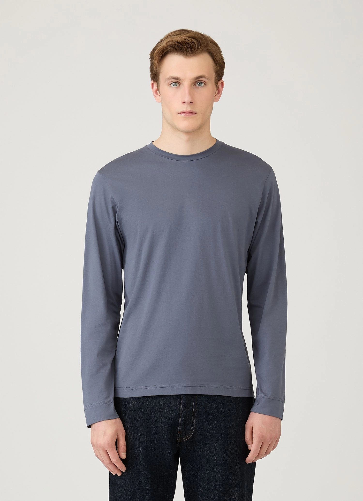 Men's Long Sleeve Riviera Midweight T-shirt in Slate Blue Classic Cut