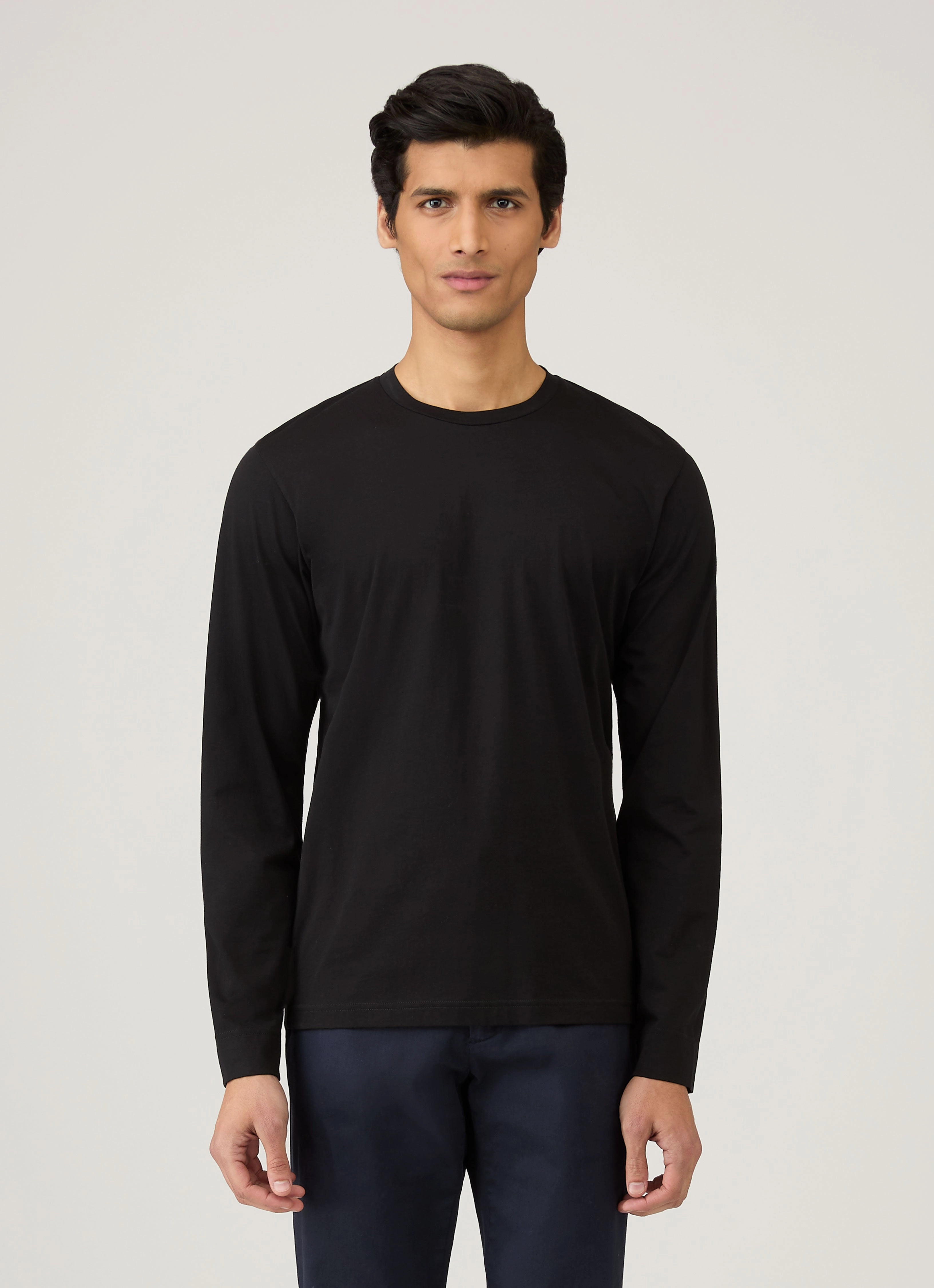Men's Long Sleeve Riviera T-shirt in Black Everyday Shape Summer