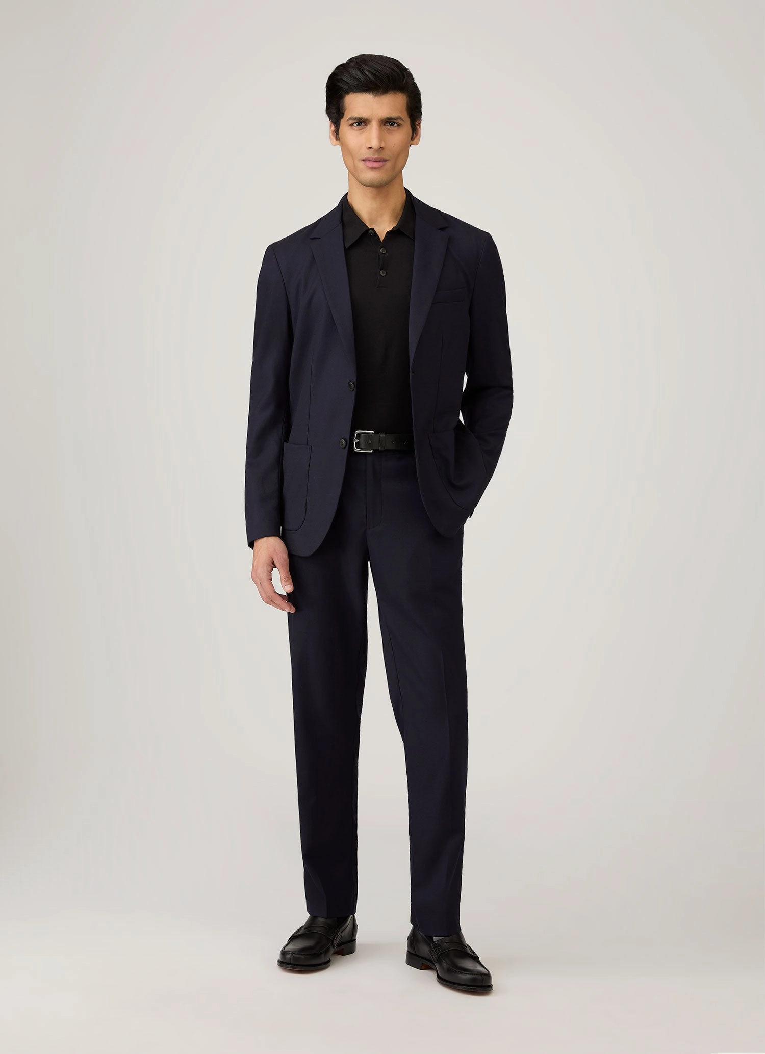 Men's Long Sleeve Sea Island Cotton Knit Polo Shirt in Black Non-shedding