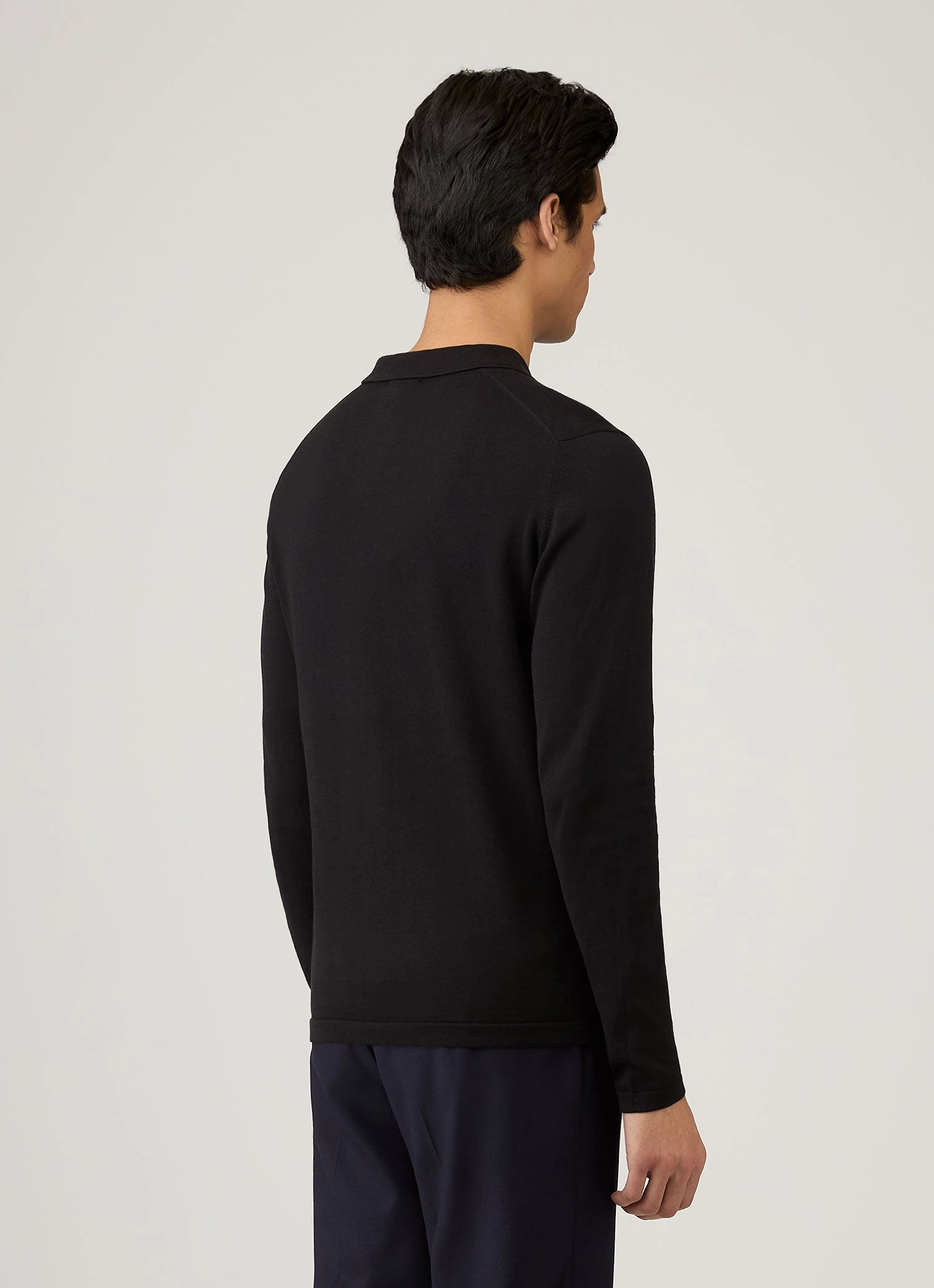 Men's Long Sleeve Sea Island Cotton Knit Polo Shirt in Black Non-shedding