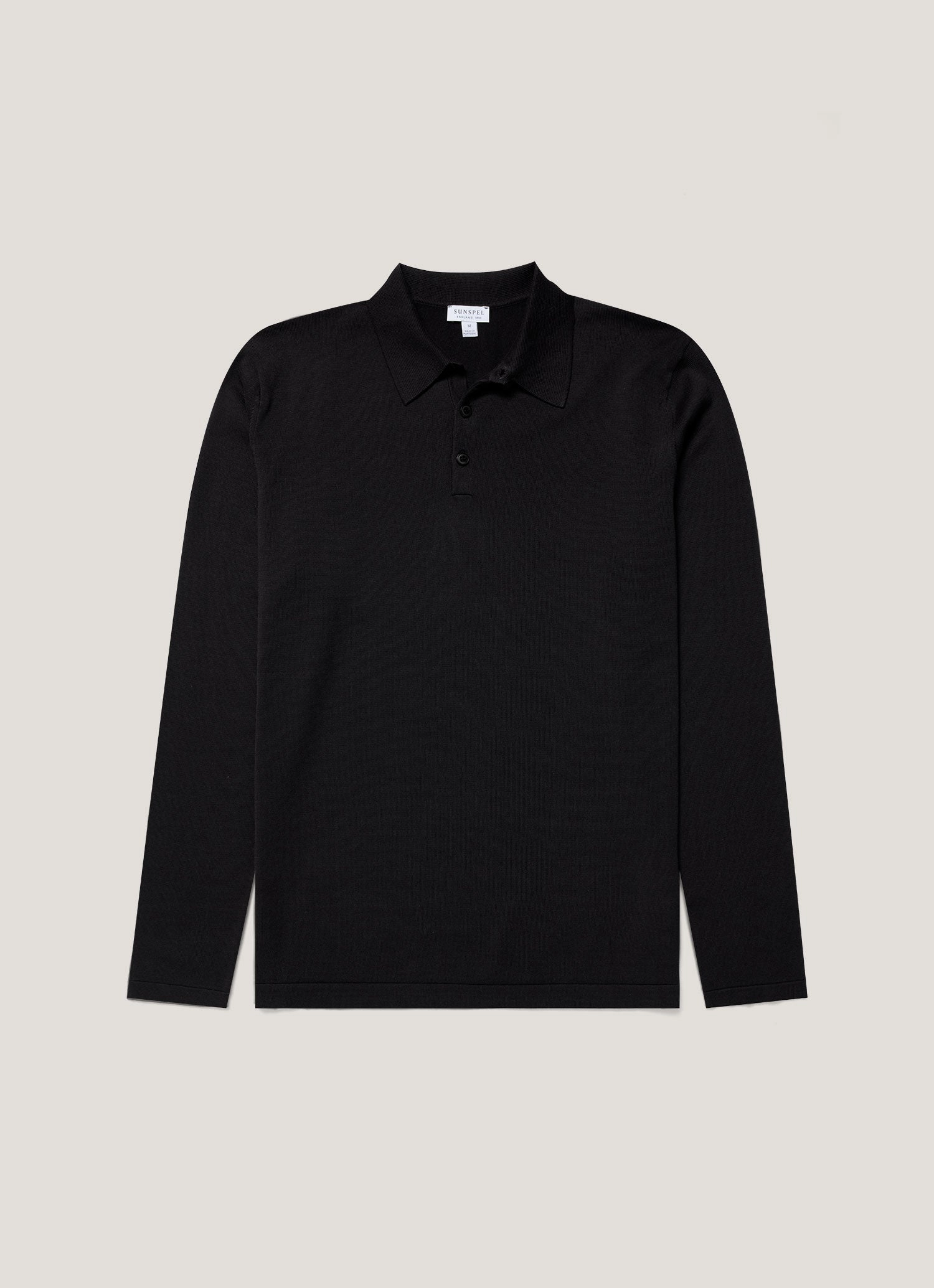 Classic ribbed knit Trendy casual knit Men's Long Sleeve Sea Island Cotton Knit Polo Shirt in Black