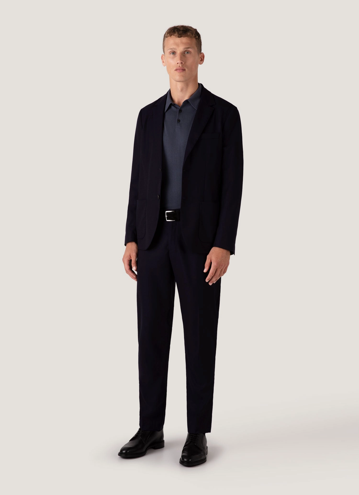 Men's Long Sleeve Sea Island Cotton Knit Polo Shirt in Slate Blue Lightweight clothing