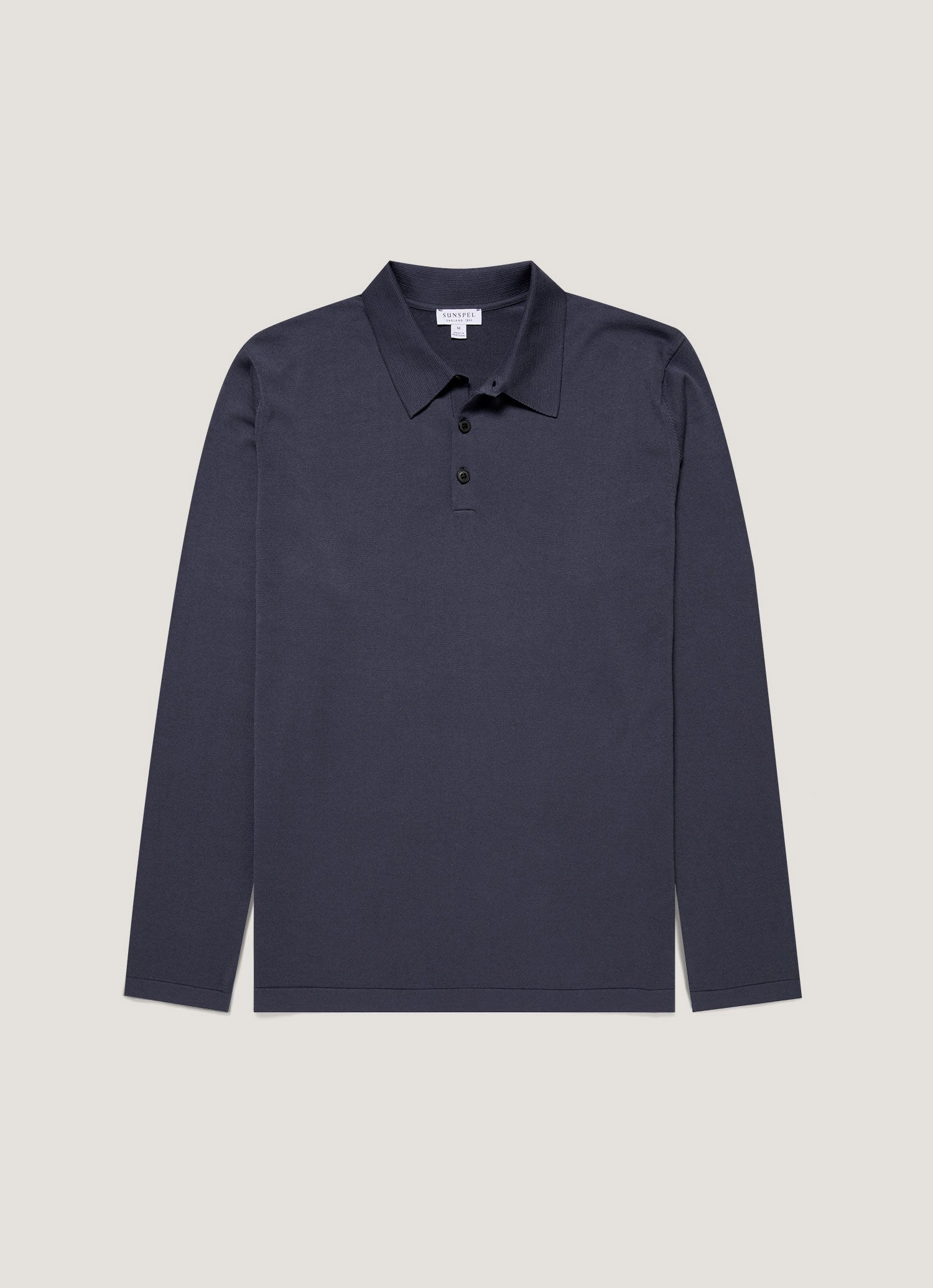Men's Long Sleeve Sea Island Cotton Knit Polo Shirt in Slate Blue Essential Style Comfy Outfit Look