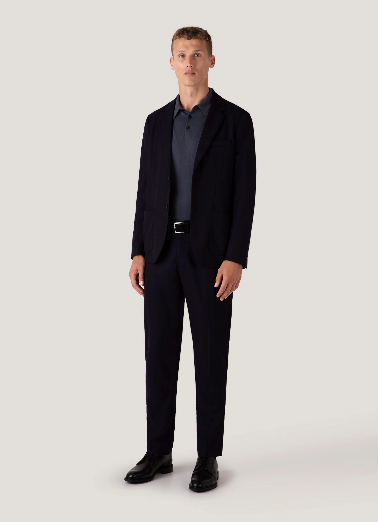 Men's Long Sleeve Sea Island Cotton Knit Polo Shirt in Slate Blue Lightweight clothing