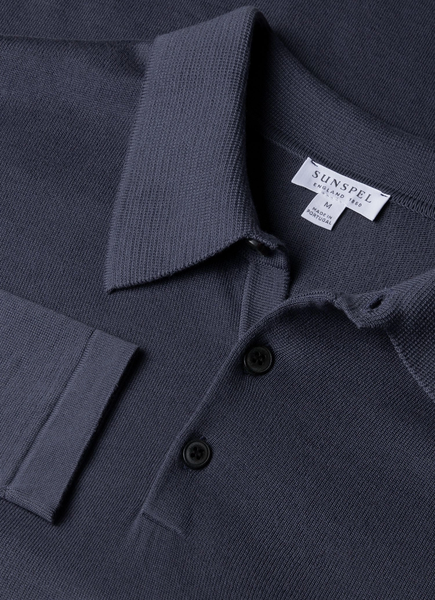 Men's Long Sleeve Sea Island Cotton Knit Polo Shirt in Slate Blue Lightweight clothing