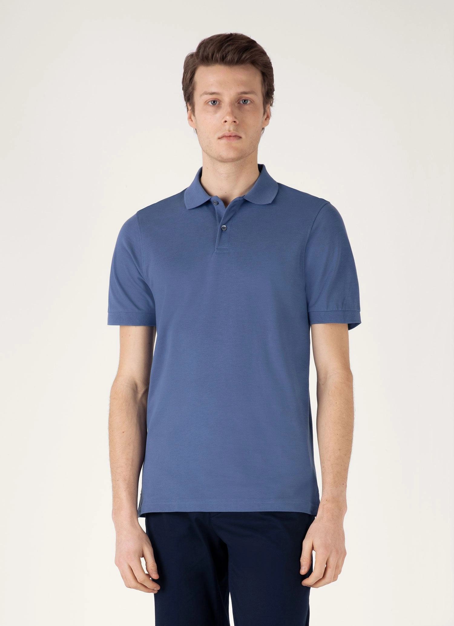 Men's Piqu?? Polo Shirt in Soft Denim Basic Pick Travel