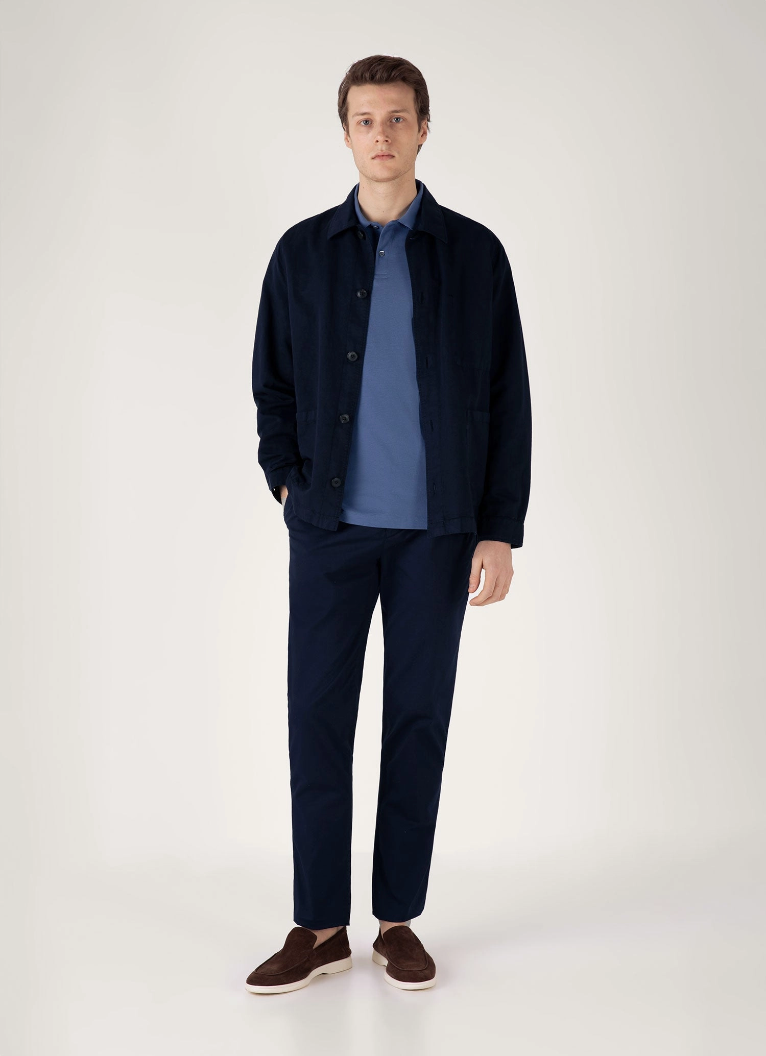 Men's Piqu?? Polo Shirt in Soft Denim Basic Pick Travel