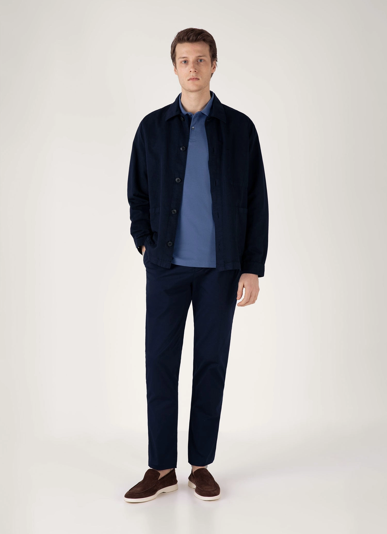 Men's Piqu?? Polo Shirt in Soft Denim Basic Pick Travel