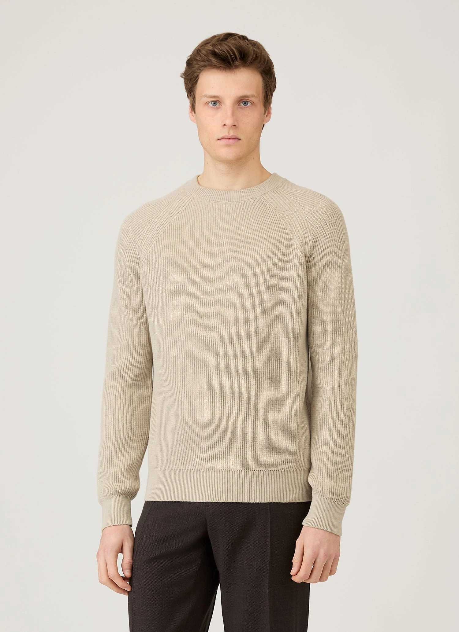 Men's Ribbed Jumper in Mink 3/4 Sleeve