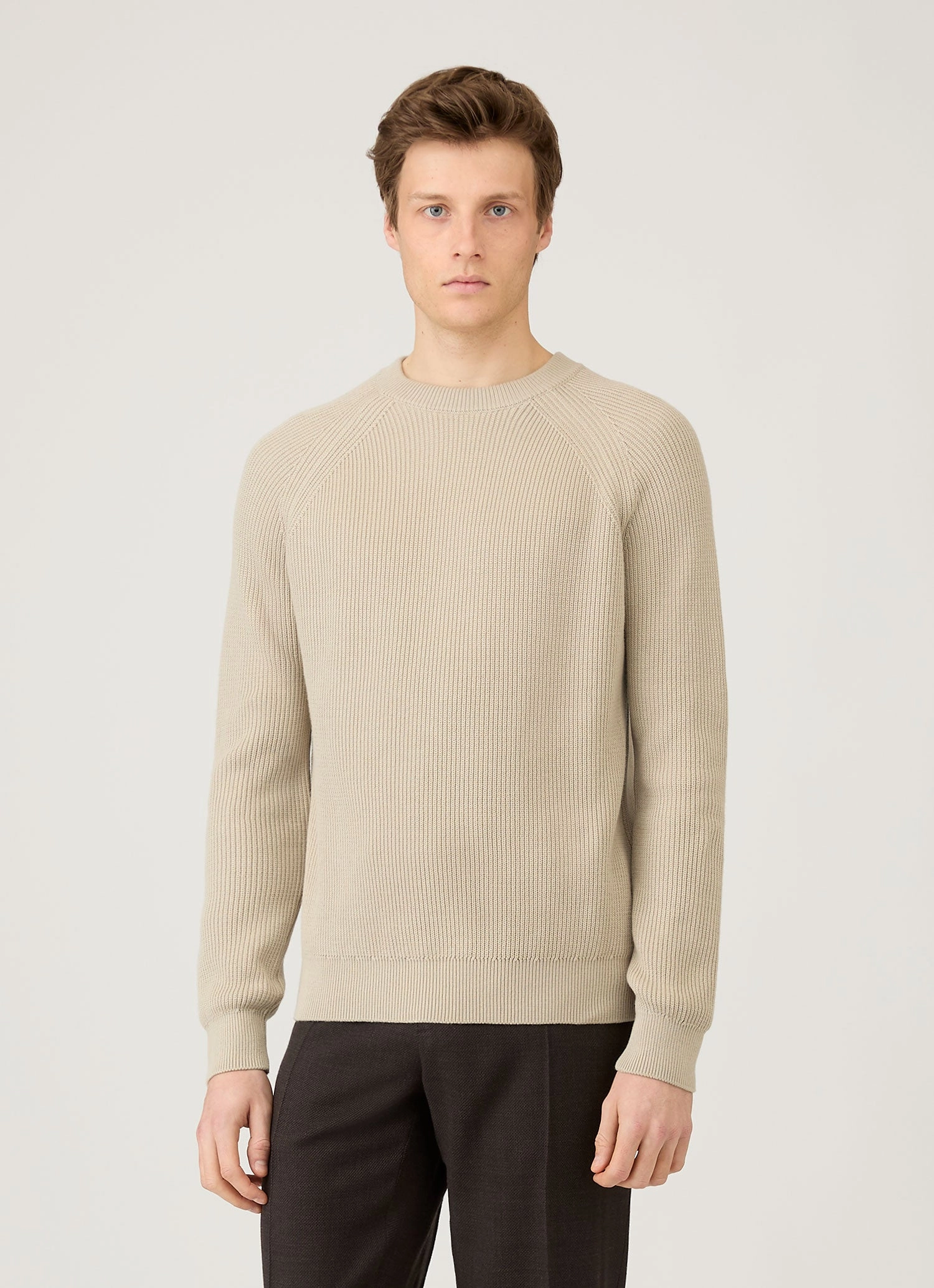 Men's Ribbed Jumper in Mink 3/4 Sleeve