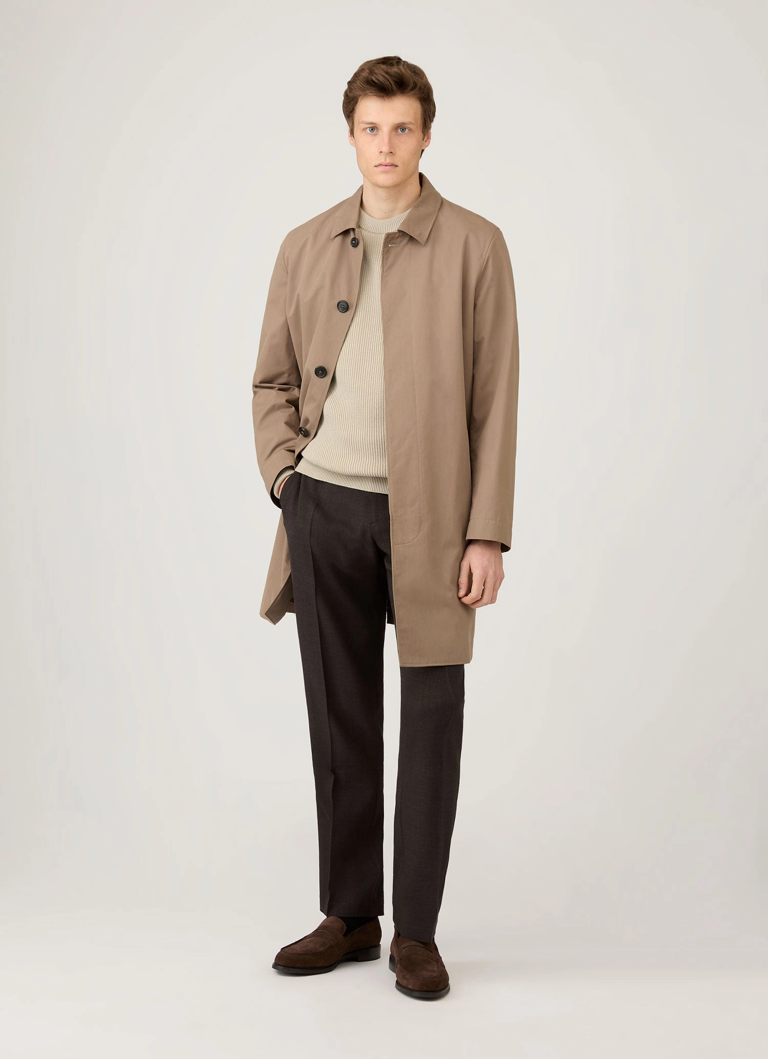 Men's Ribbed Jumper in Mink 3/4 Sleeve