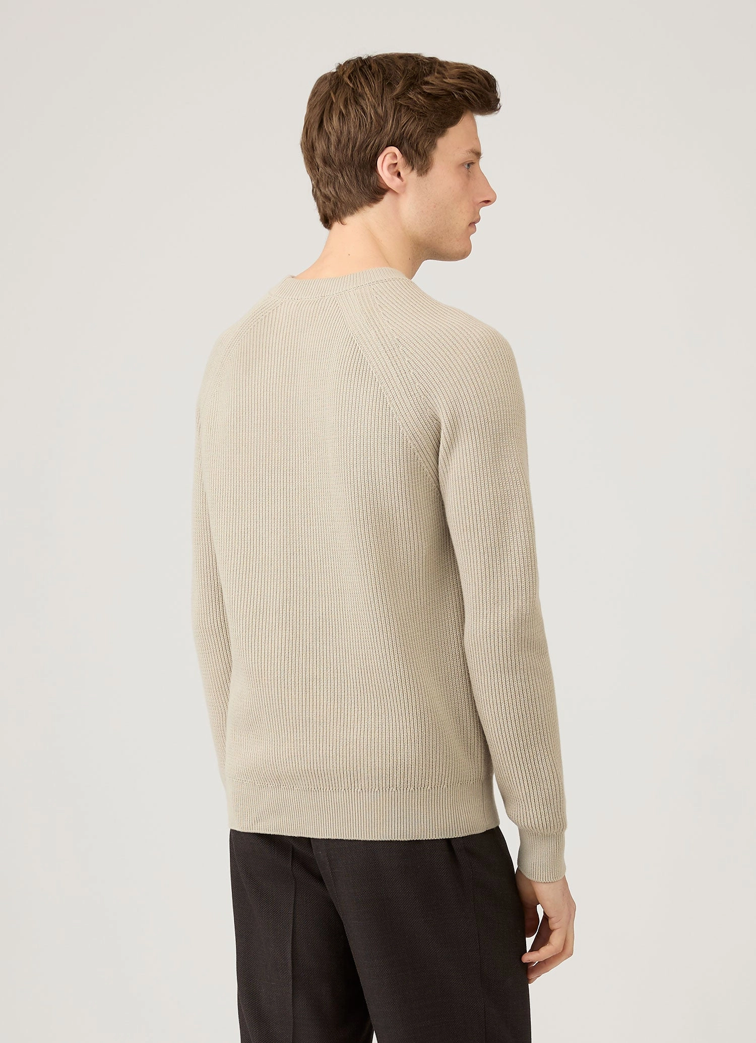 Men's Ribbed Jumper in Mink 3/4 Sleeve