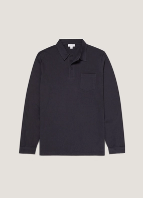 Men's Riviera Long Sleeve Polo Shirt in Navy Relax Comfort Look Fresh Street