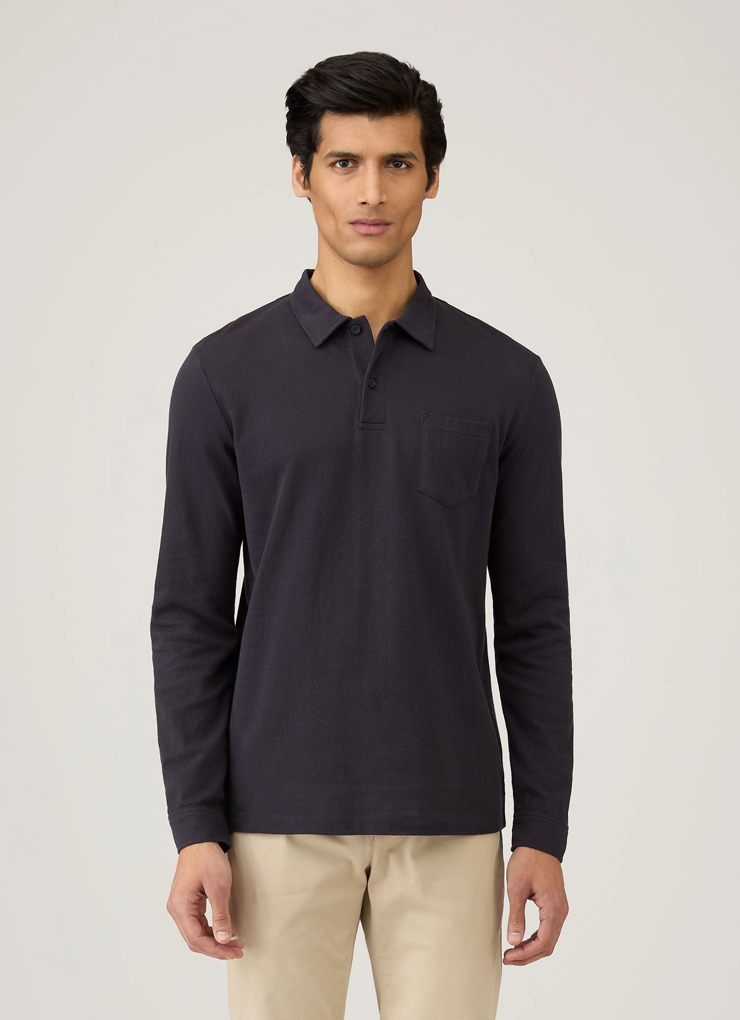 Men's Riviera Long Sleeve Polo Shirt in Navy Versatile Wear Street