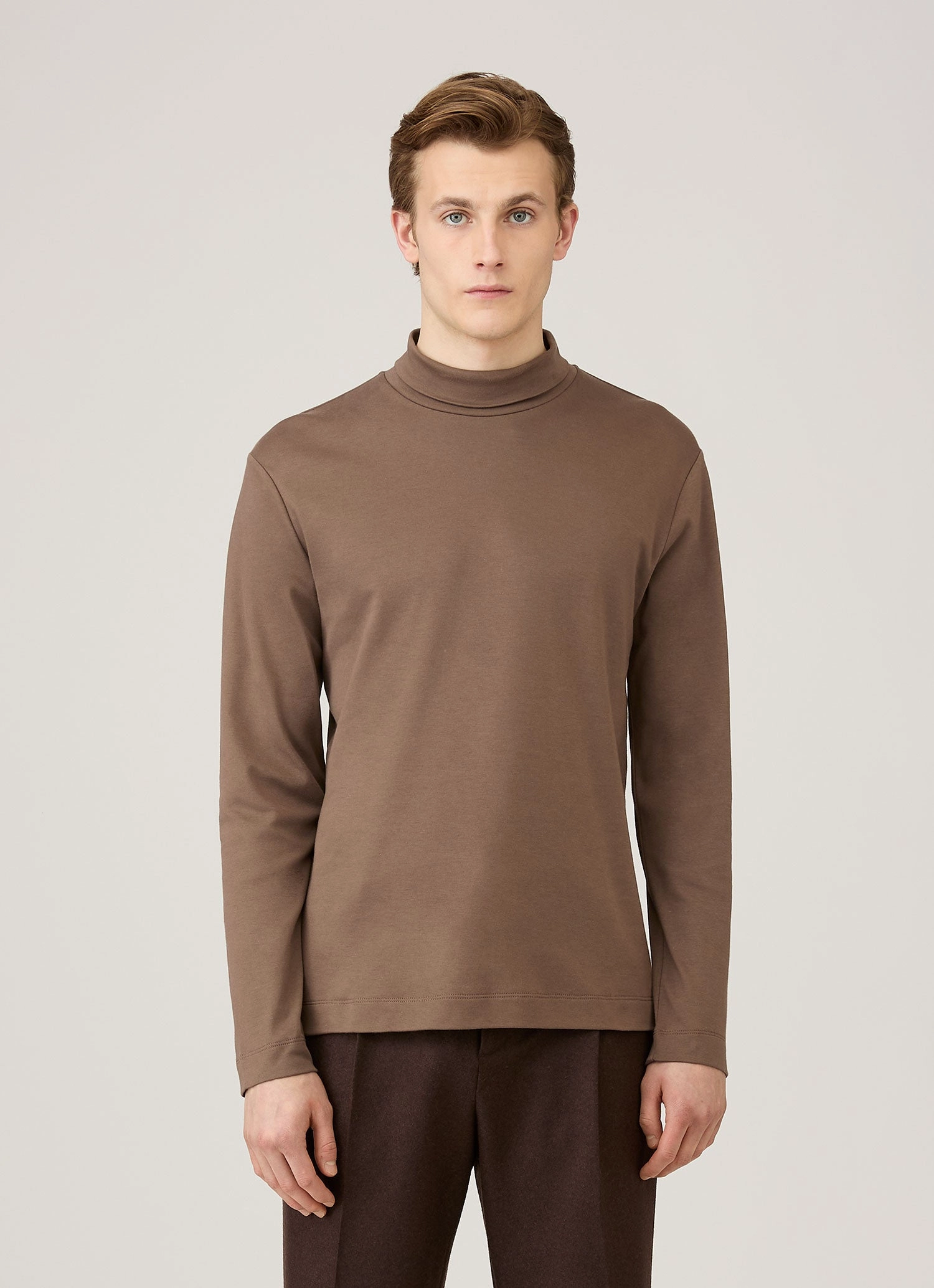 Men's Roll Neck Heavyweight T-shirt in Bark Everyday Vibes
