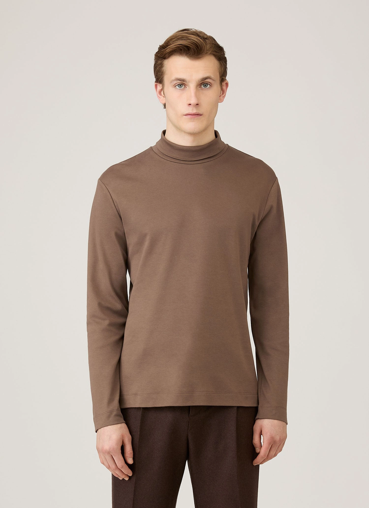 Men's Roll Neck Heavyweight T-shirt in Bark Everyday Vibes