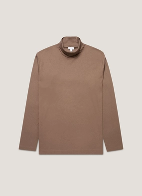 Men's Roll Neck Heavyweight T-shirt in Bark Timeless Life