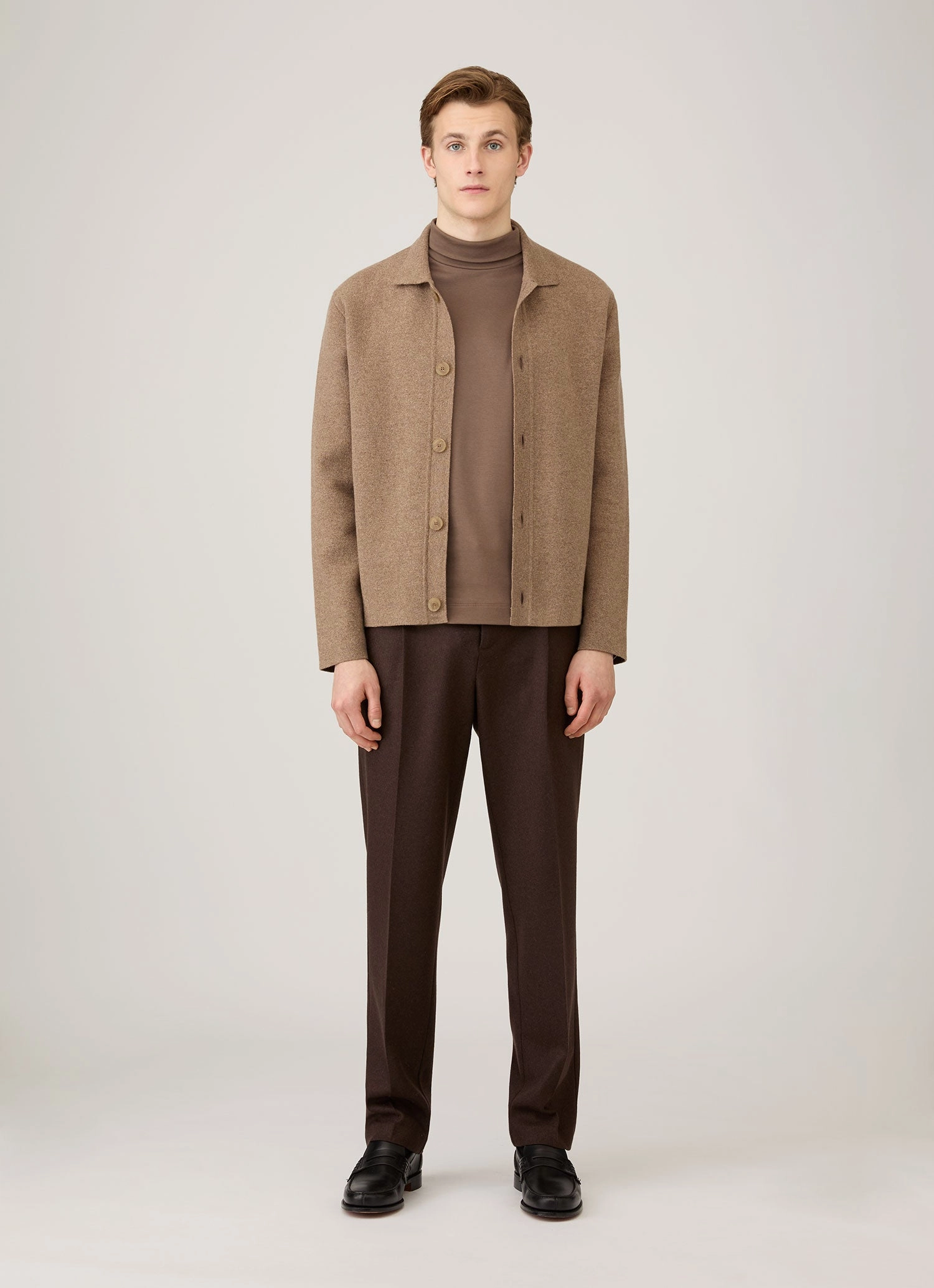 Men's Roll Neck Heavyweight T-shirt in Bark Everyday Vibes