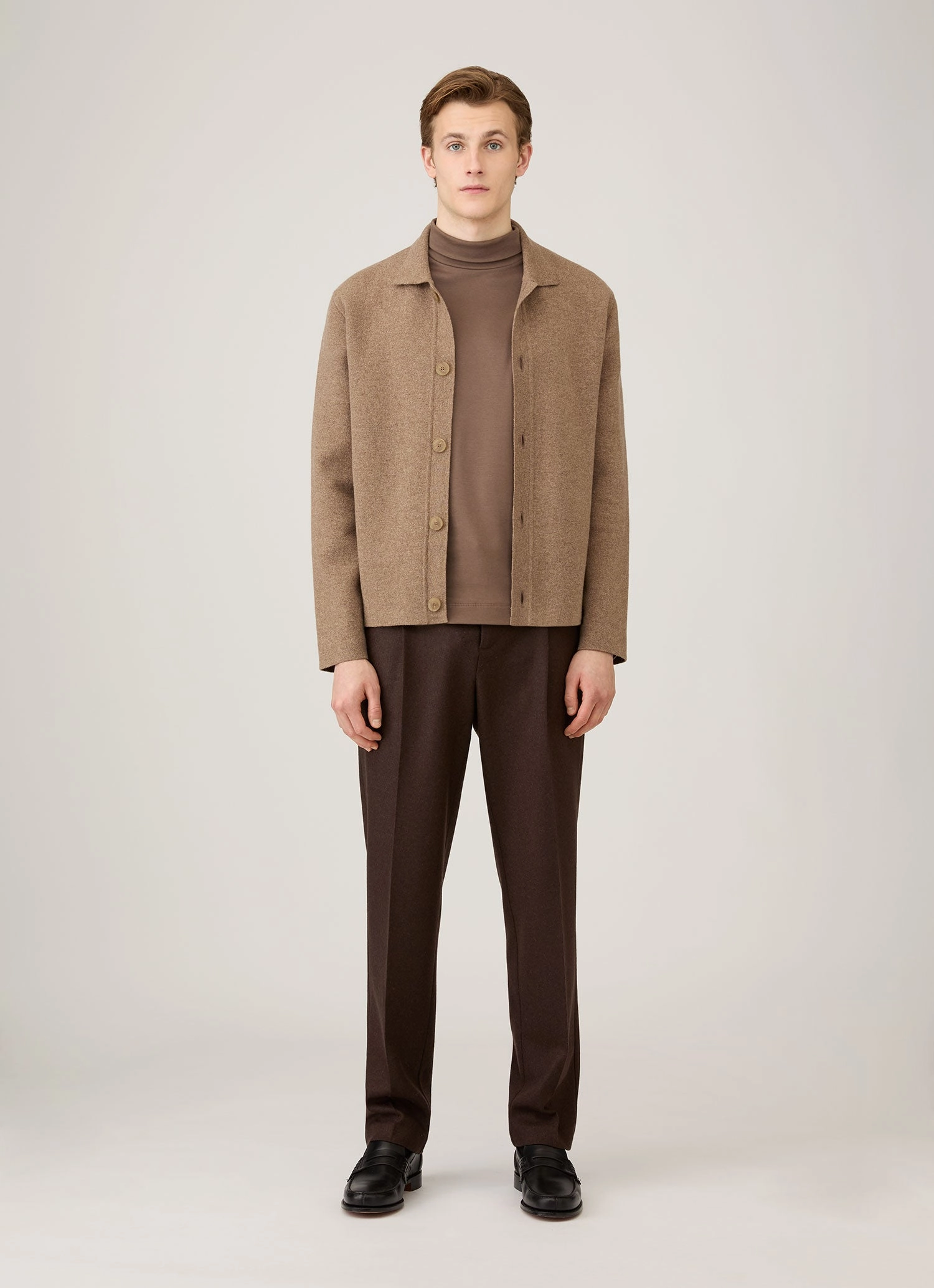 Men's Roll Neck Heavyweight T-shirt in Bark Everyday Vibes