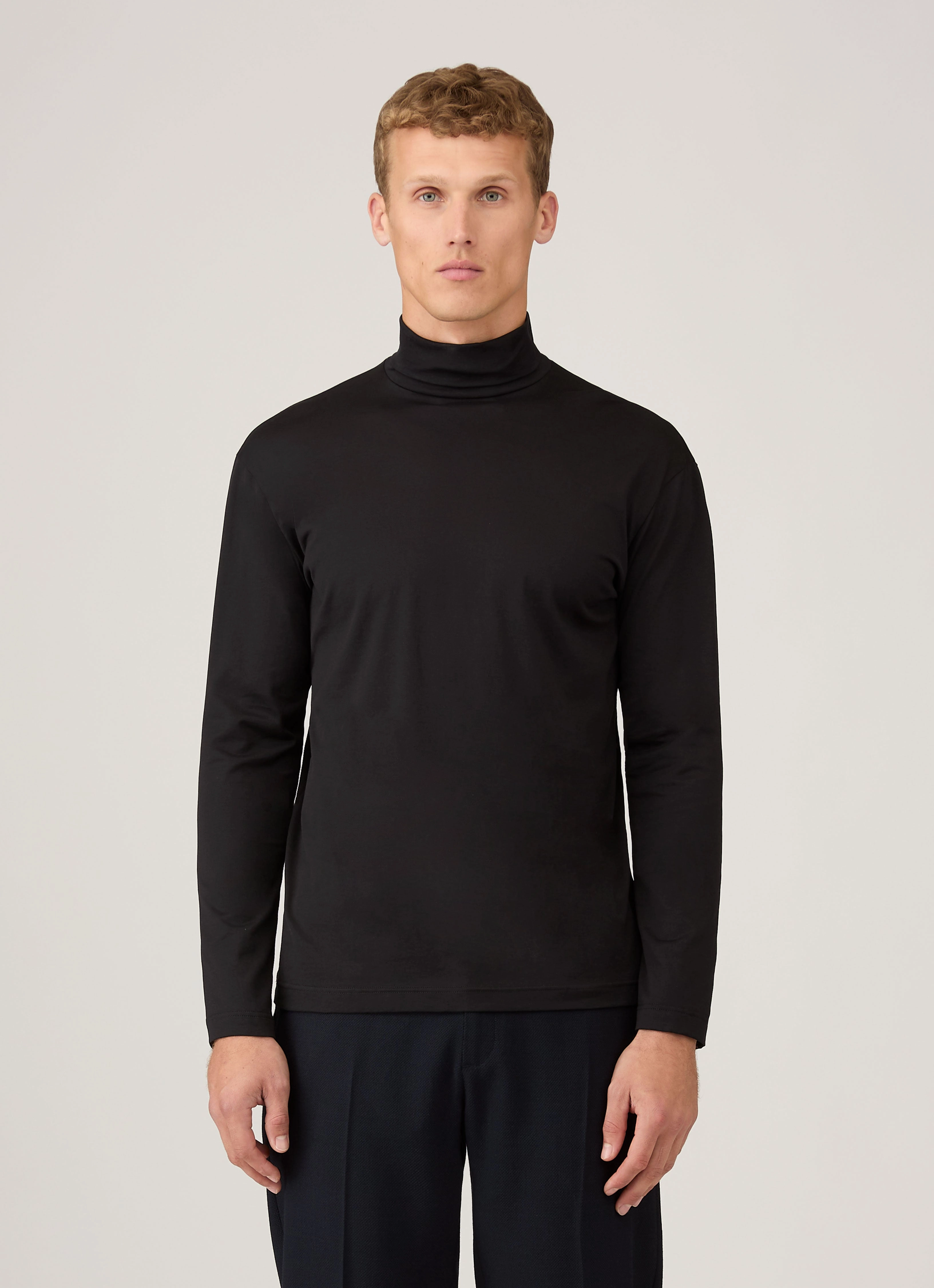 Men's Roll Neck Heavyweight T-shirt in Black Work Casual