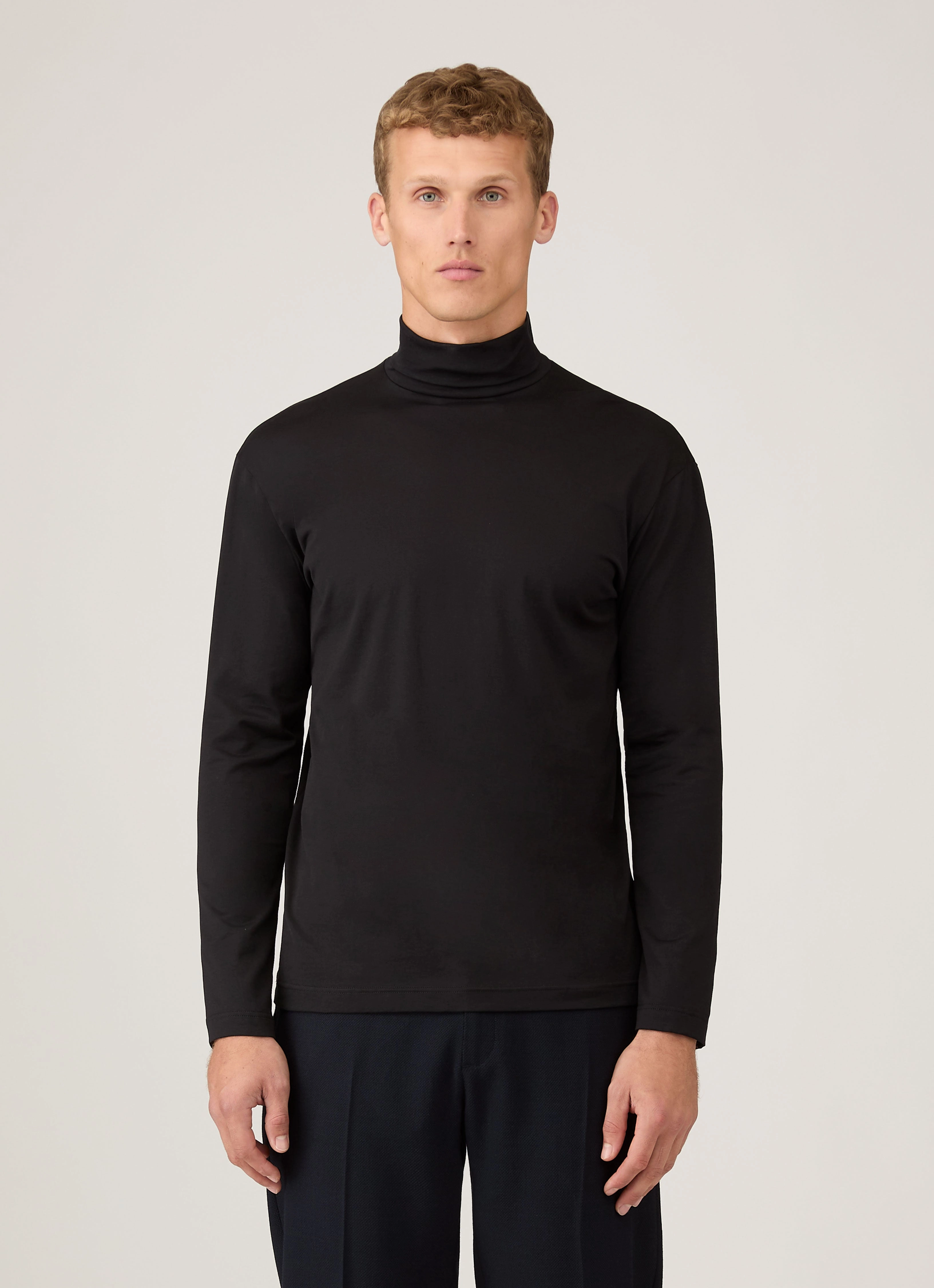 Men's Roll Neck Heavyweight T-shirt in Black Work Casual
