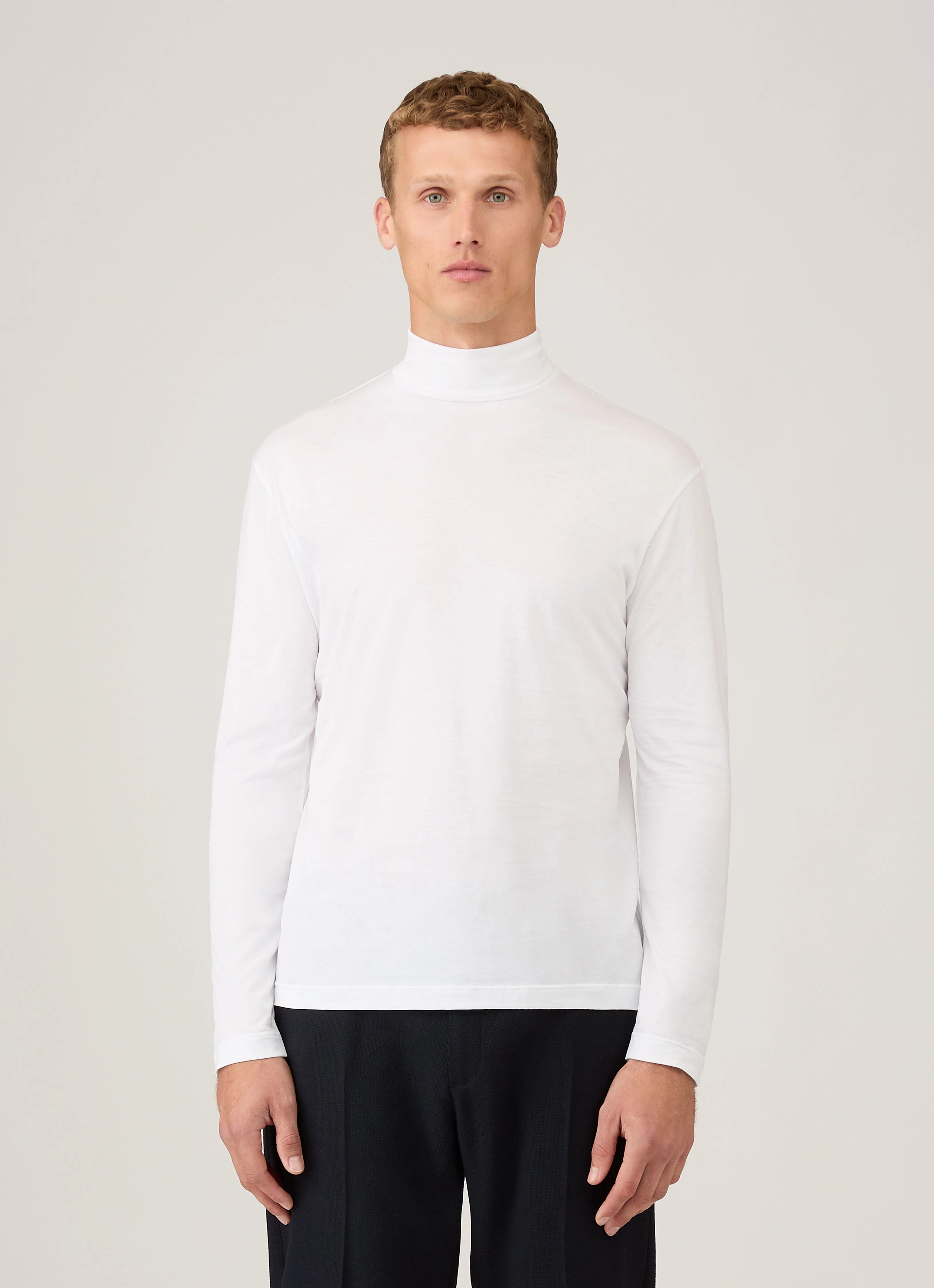 Men's Roll Neck Heavyweight T-shirt in White Essential Edition Club