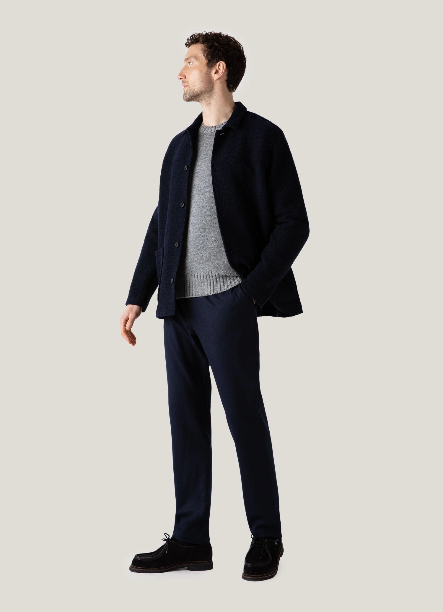 Men's Roxburgh Cashmere Jumper in Mid Grey Melange Durable Fabric