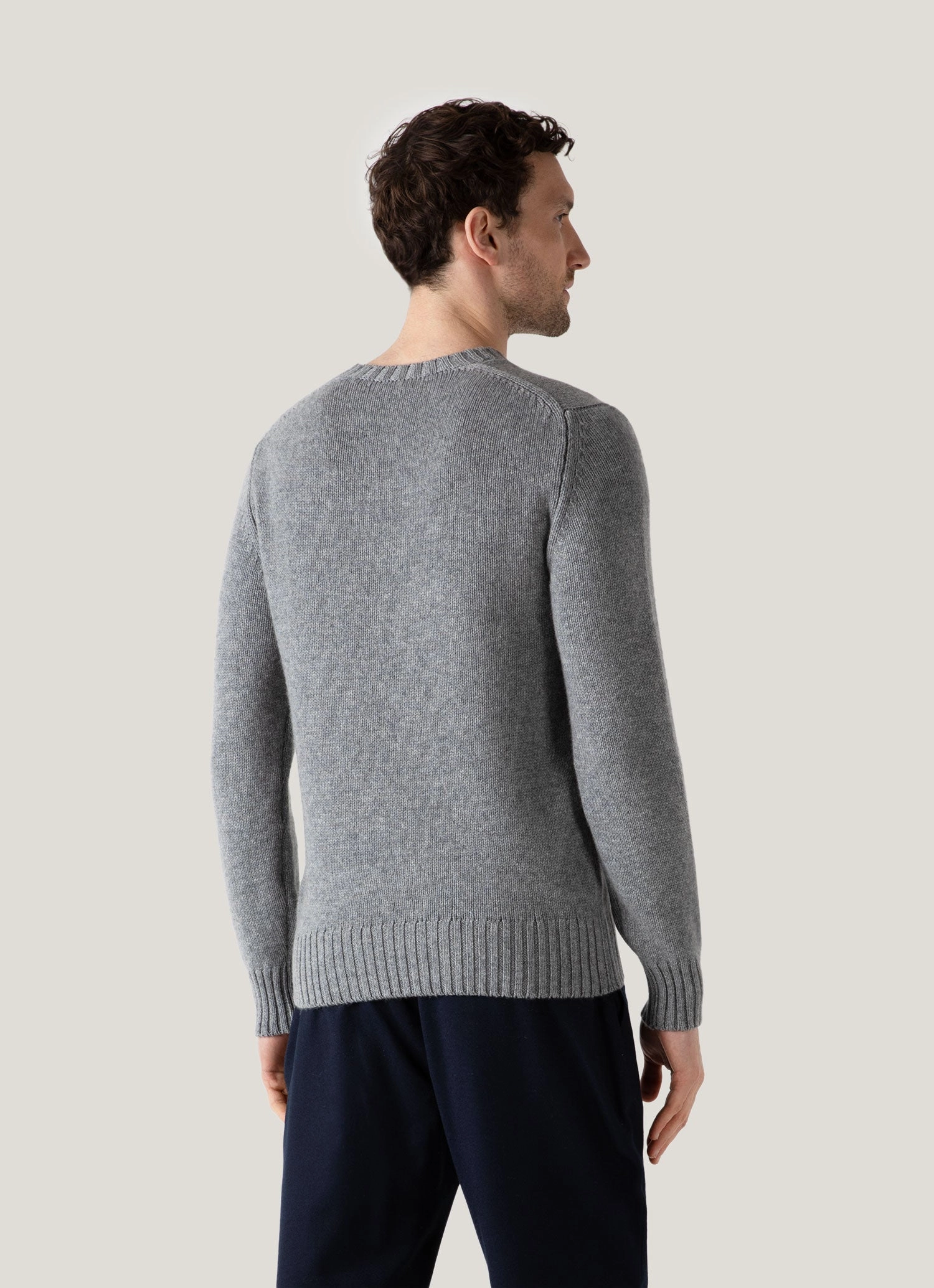 Men's Roxburgh Cashmere Jumper in Mid Grey Melange Durable Fabric