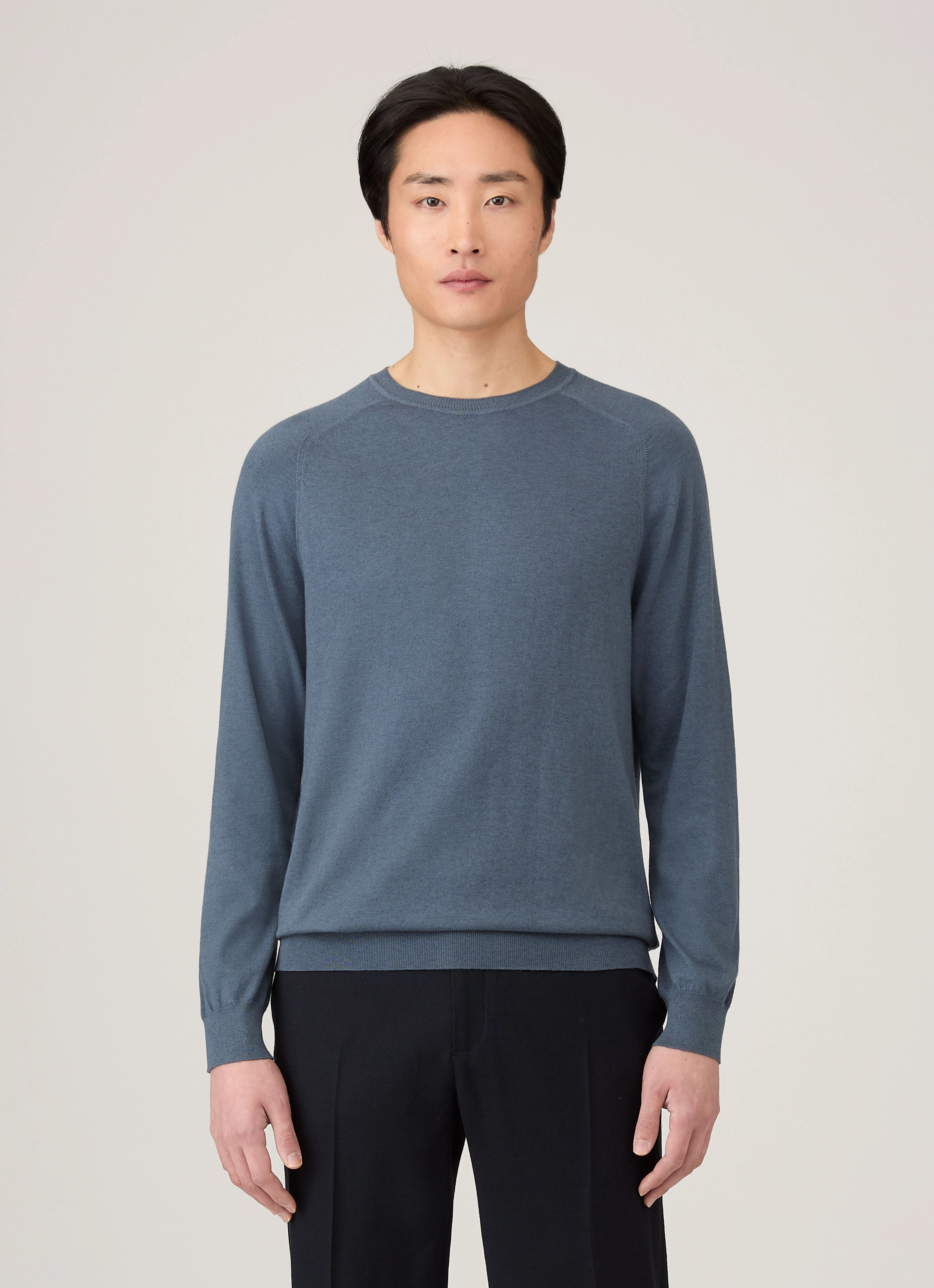 Men's Sea Island Cashmere Crew Neck Jumper in Slate Blue Trendy Design