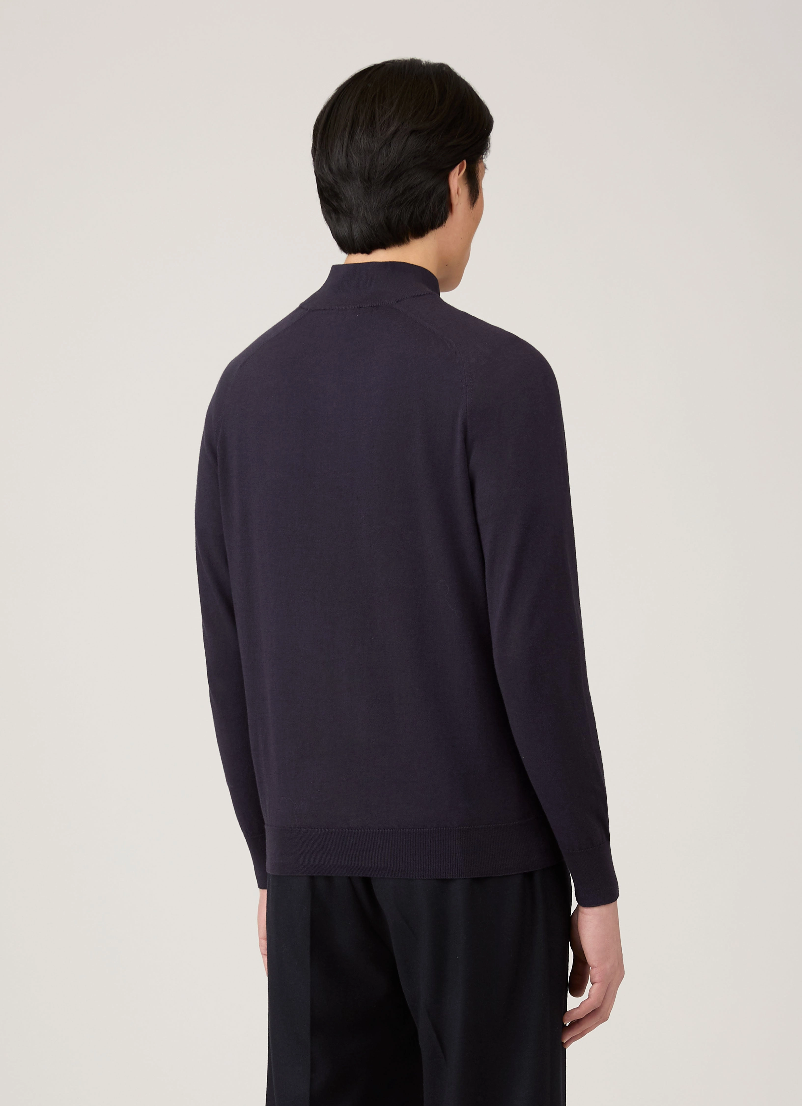 Men's Sea Island Cashmere Half Zip in Midnight Navy 9/10 Sleeve