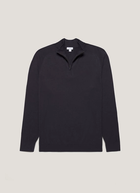 Lightweight pullover Men's Sea Island Cashmere Half Zip in Midnight Navy