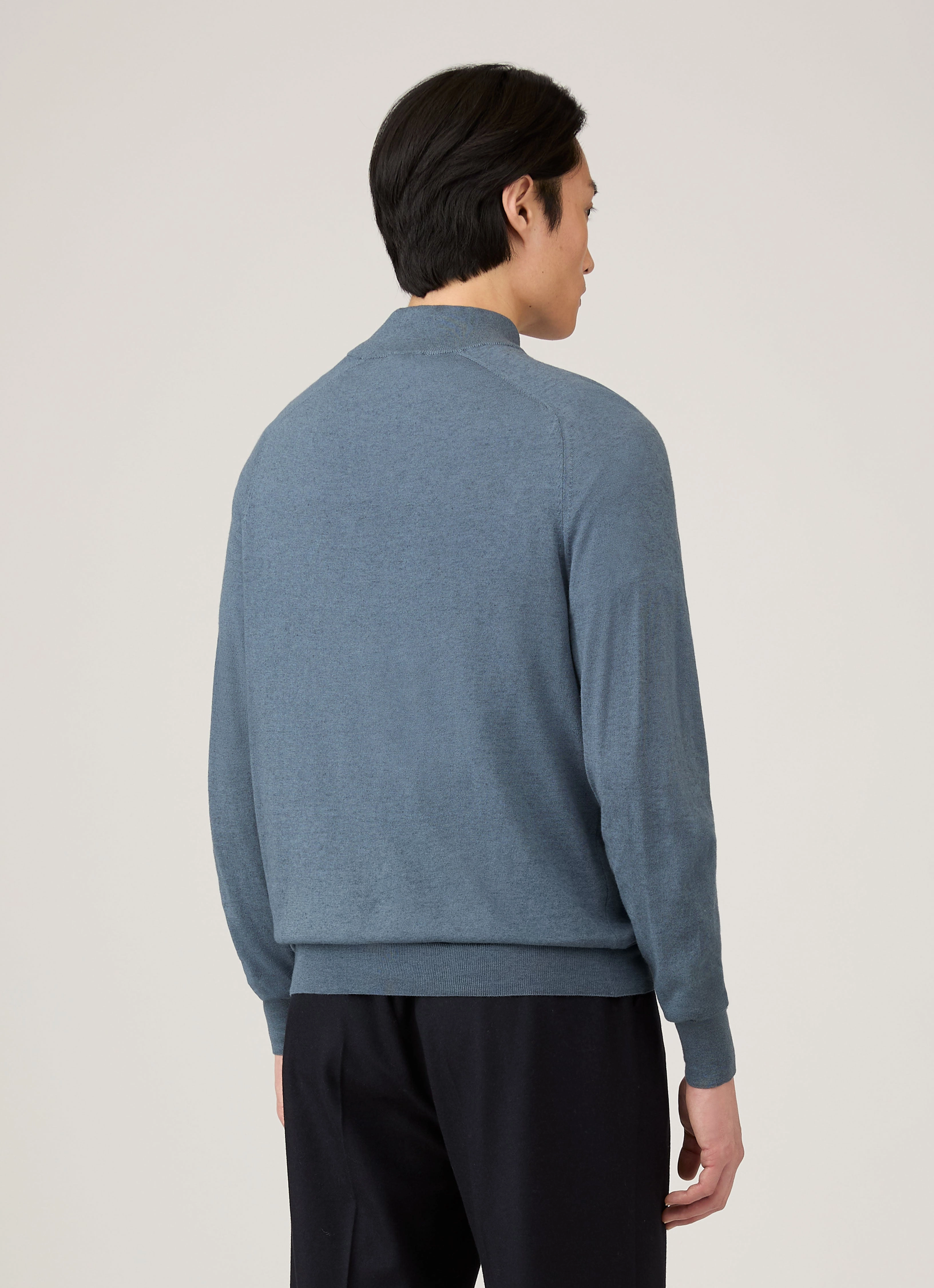 Men's Sea Island Cashmere Half Zip in Slate Blue Trendy Design